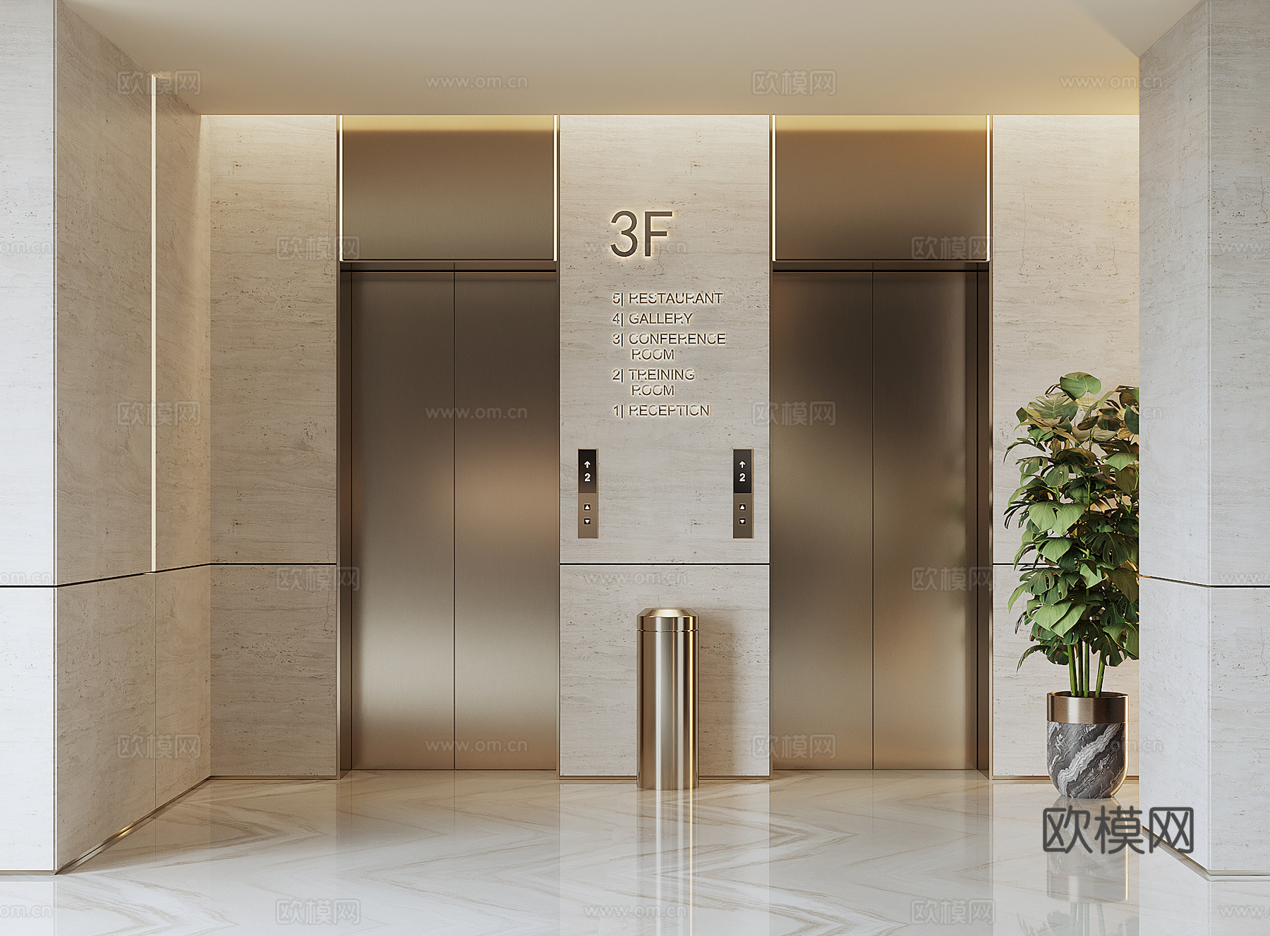 现代酒店电梯3d模型下载