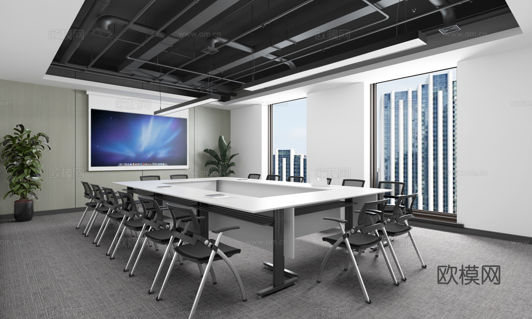 工业风洽谈室 会议室 讨论室 学习室 培训室 多功能室3d模型下载