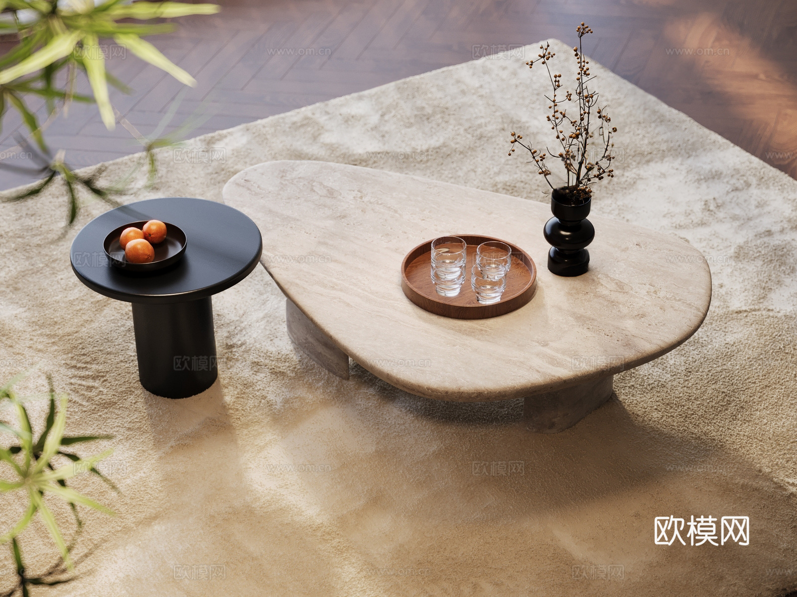 侘寂轻奢茶几su模型