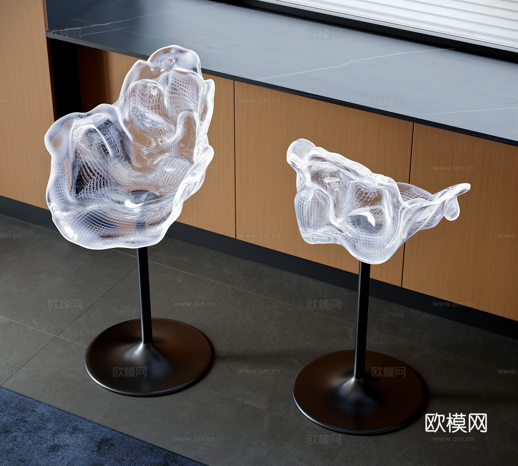 现代吧台椅 玻璃吧椅 透明吧台椅 艺术高脚椅 异形椅子su模型