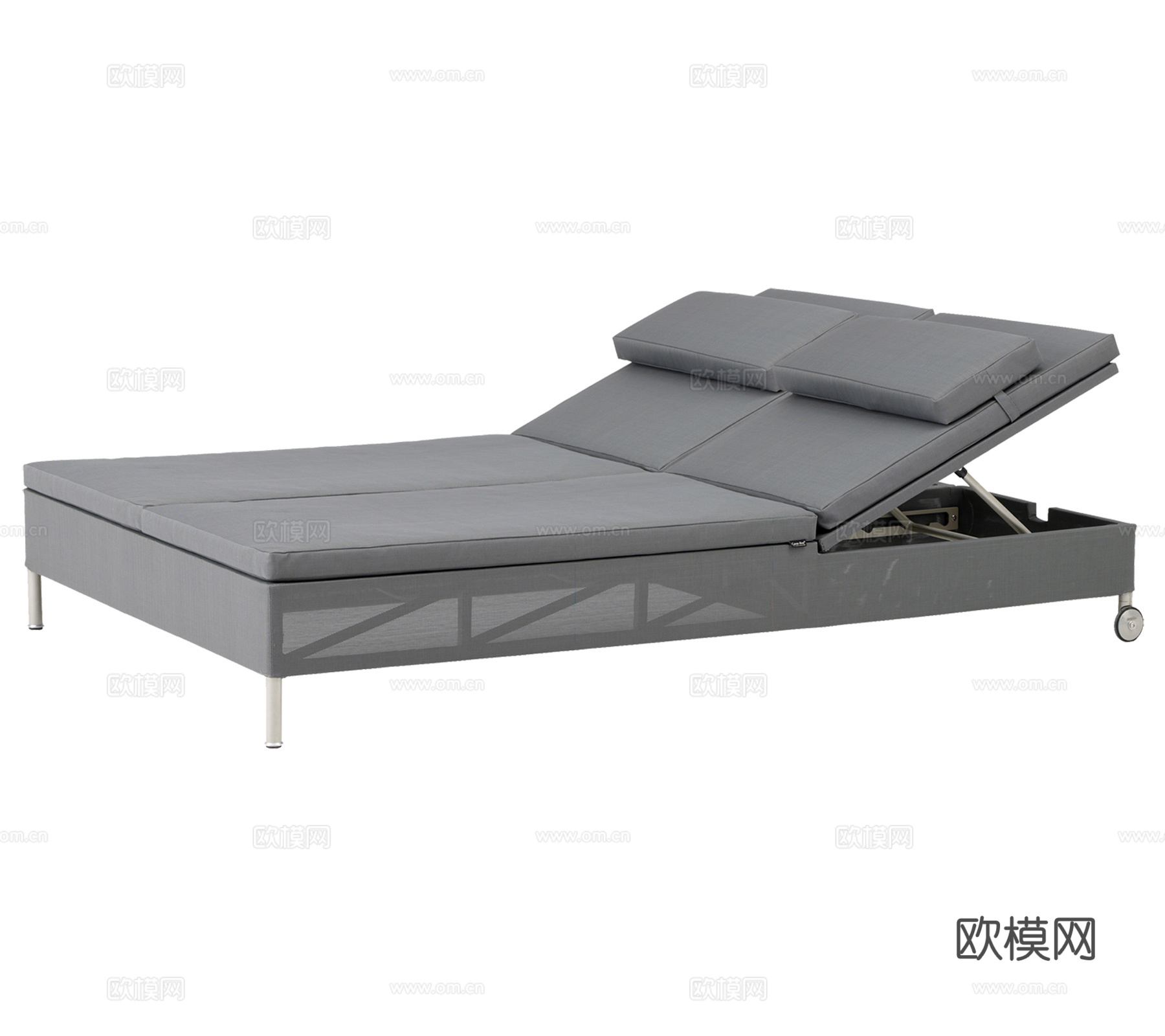 现代侘寂双人躺椅 泳池椅 沙滩椅 露台花园躺椅组合3d模型