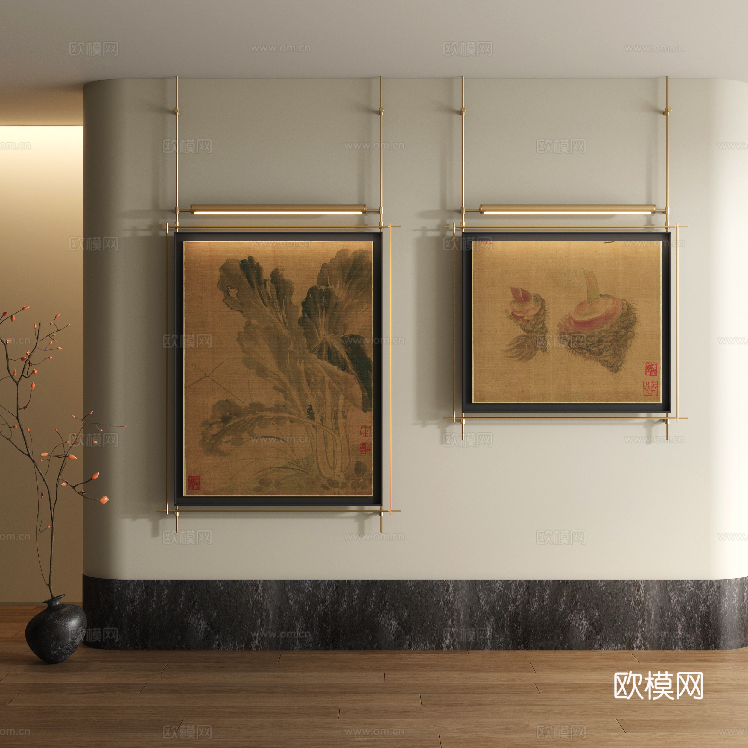 宋式装饰画 新中式山水画3d模型