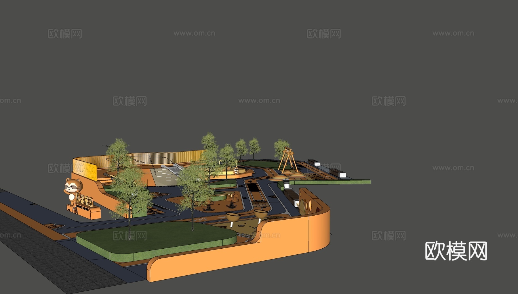现代景观公园 口袋公园街角公园 儿童游乐场地 小区活动广场地su模型