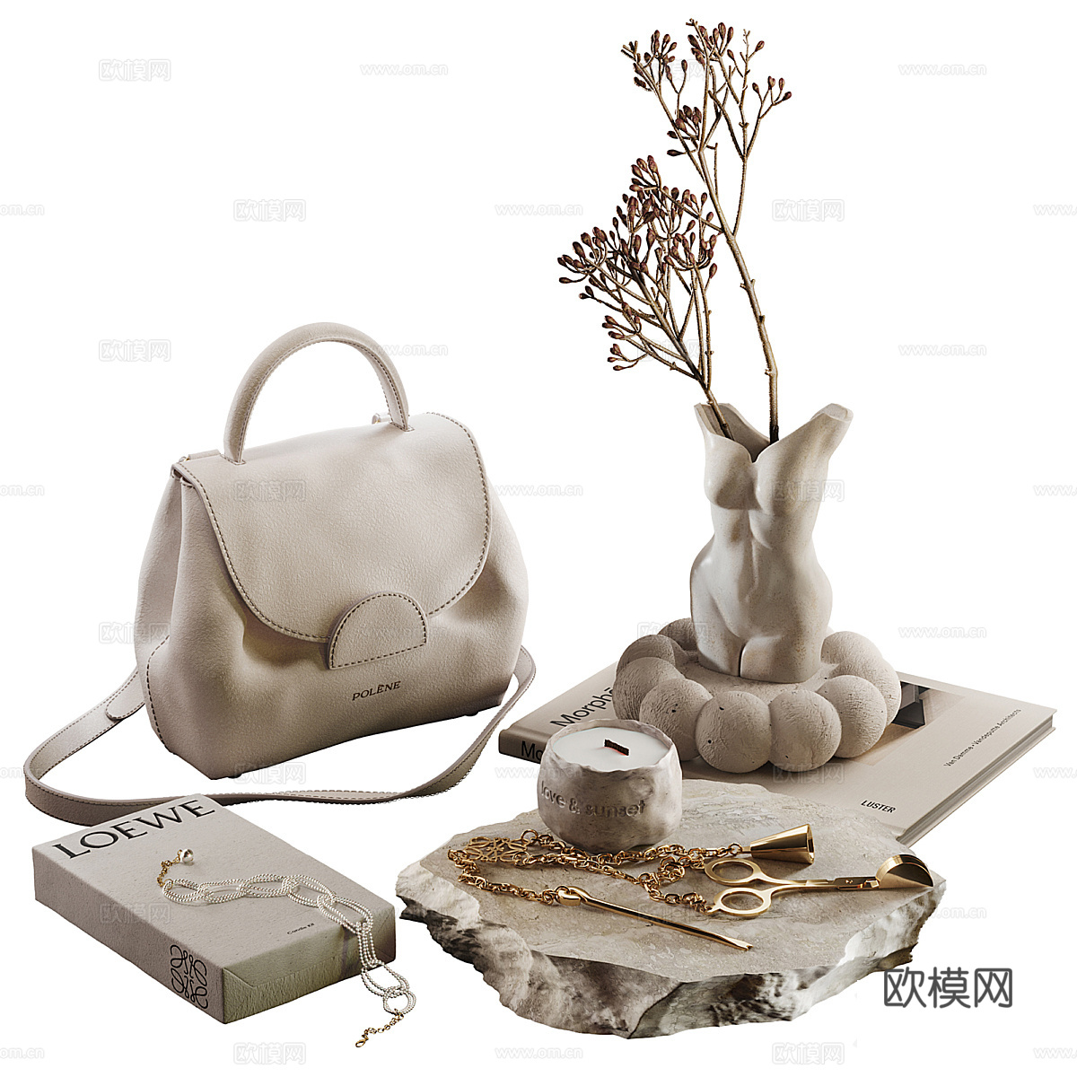 米色装饰与包免费3d模型
