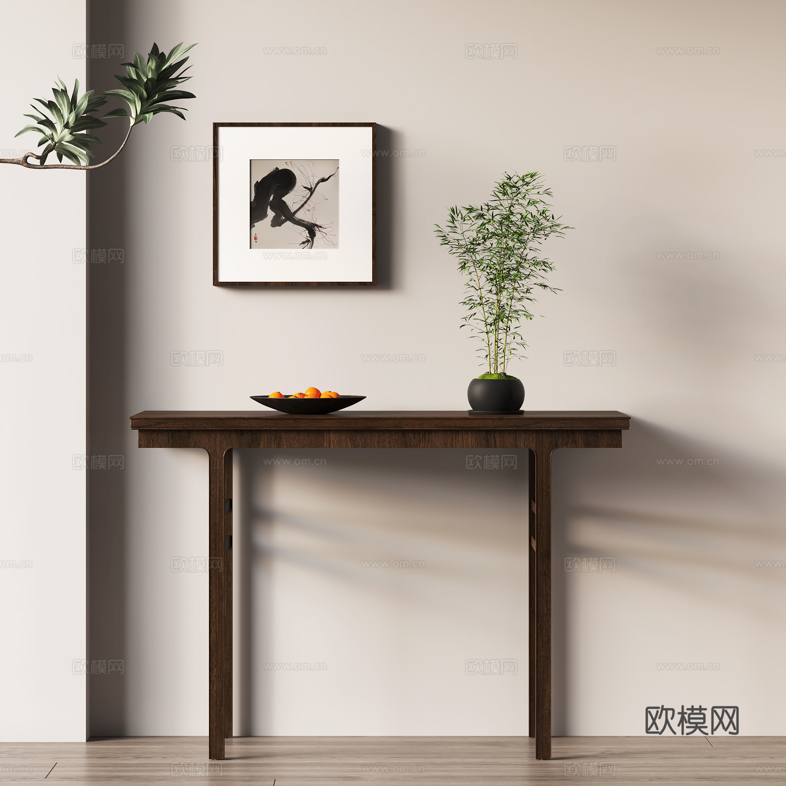 新中式端景条案su模型