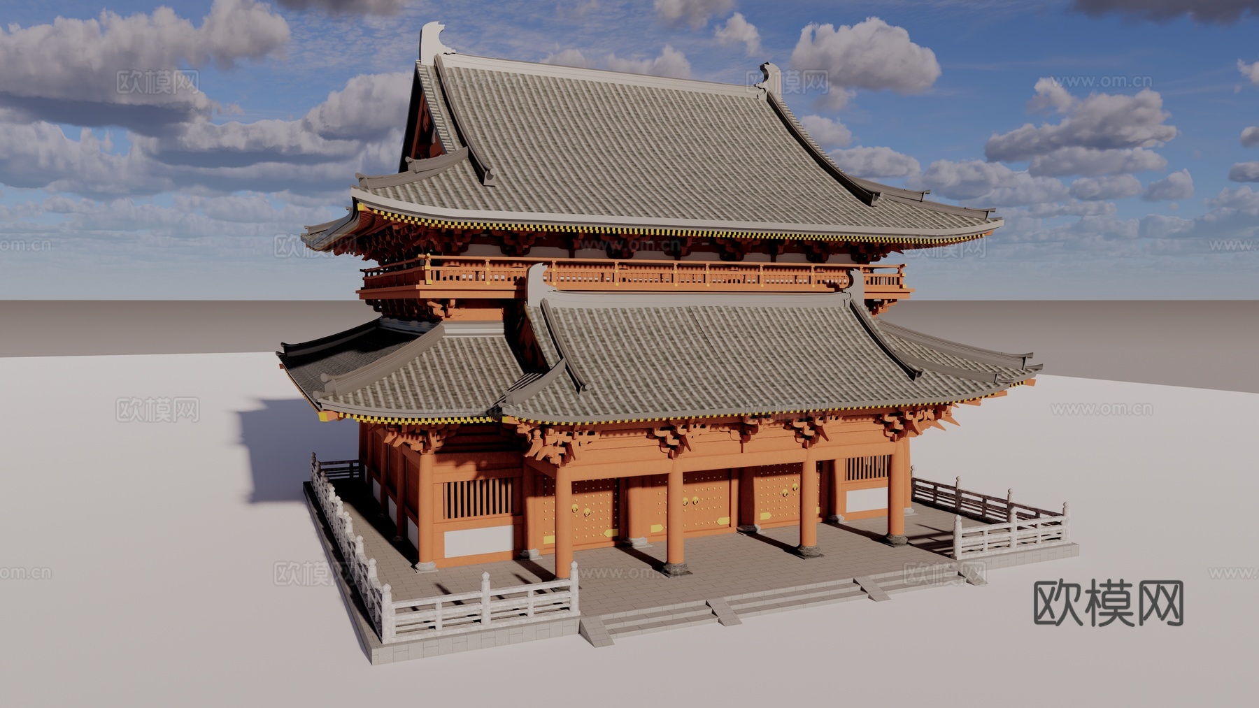唐式 重檐歇山顶 5开间4进 平坐 抱厦 大殿su模型
