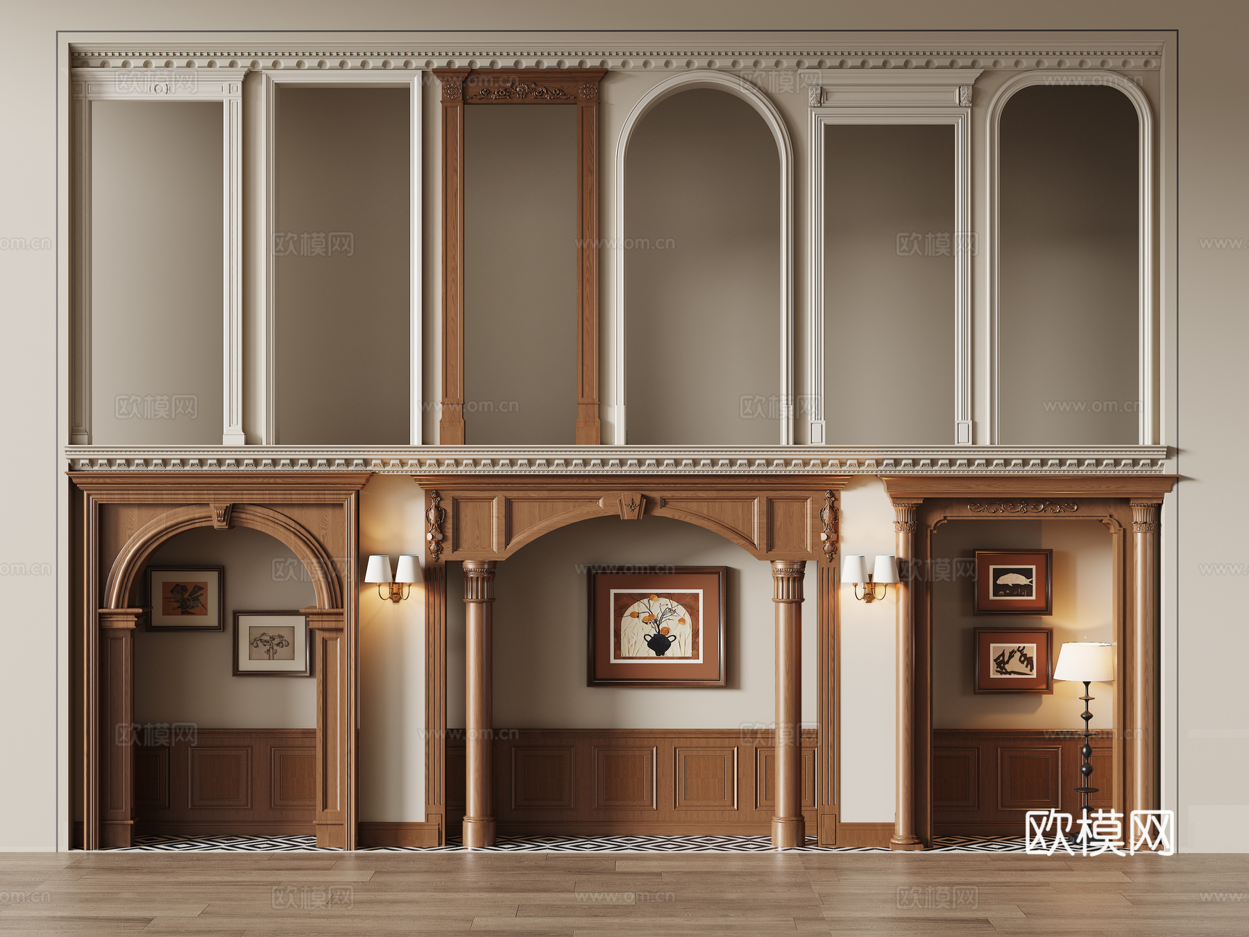 门套 垭口 拱门 门洞 护墙板 雕花门楣su模型