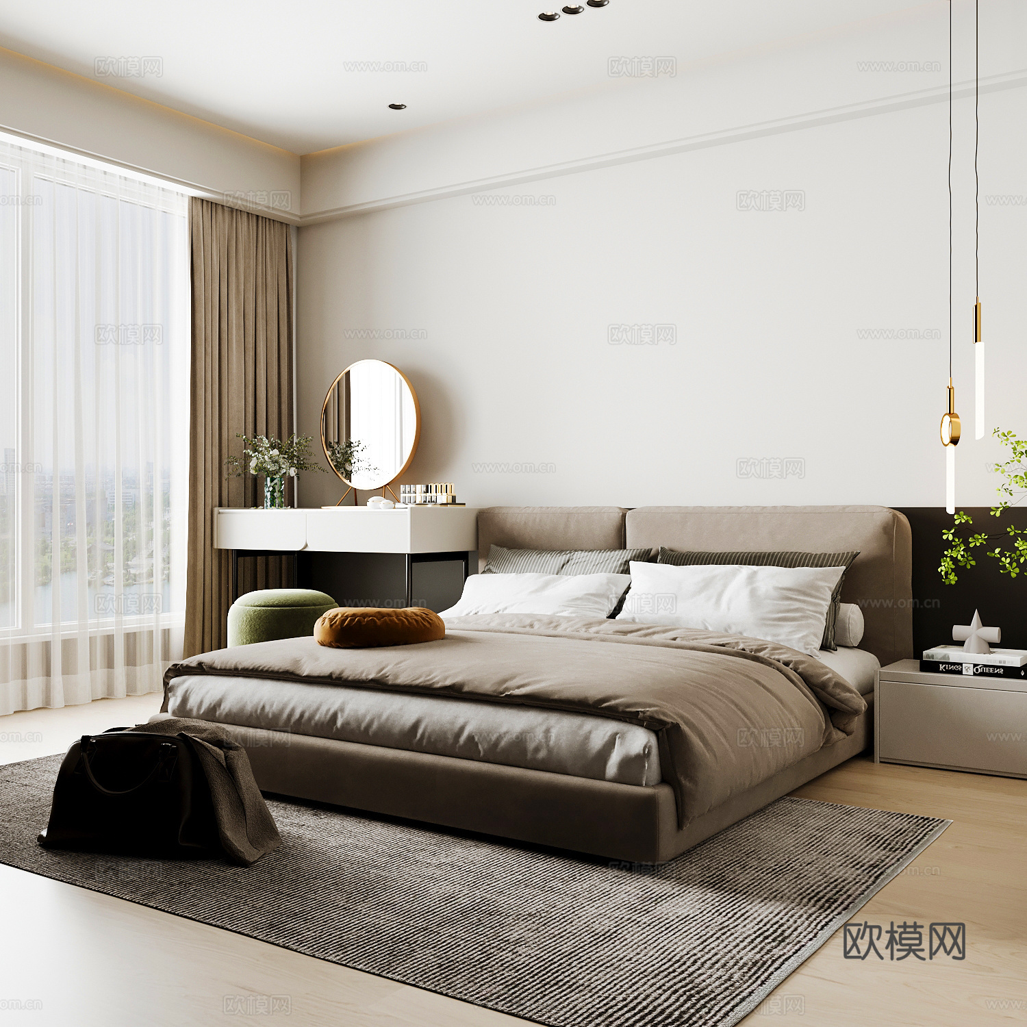 现代家居卧室 现代卧室 意式卧室 简约卧室 意式床3d模型