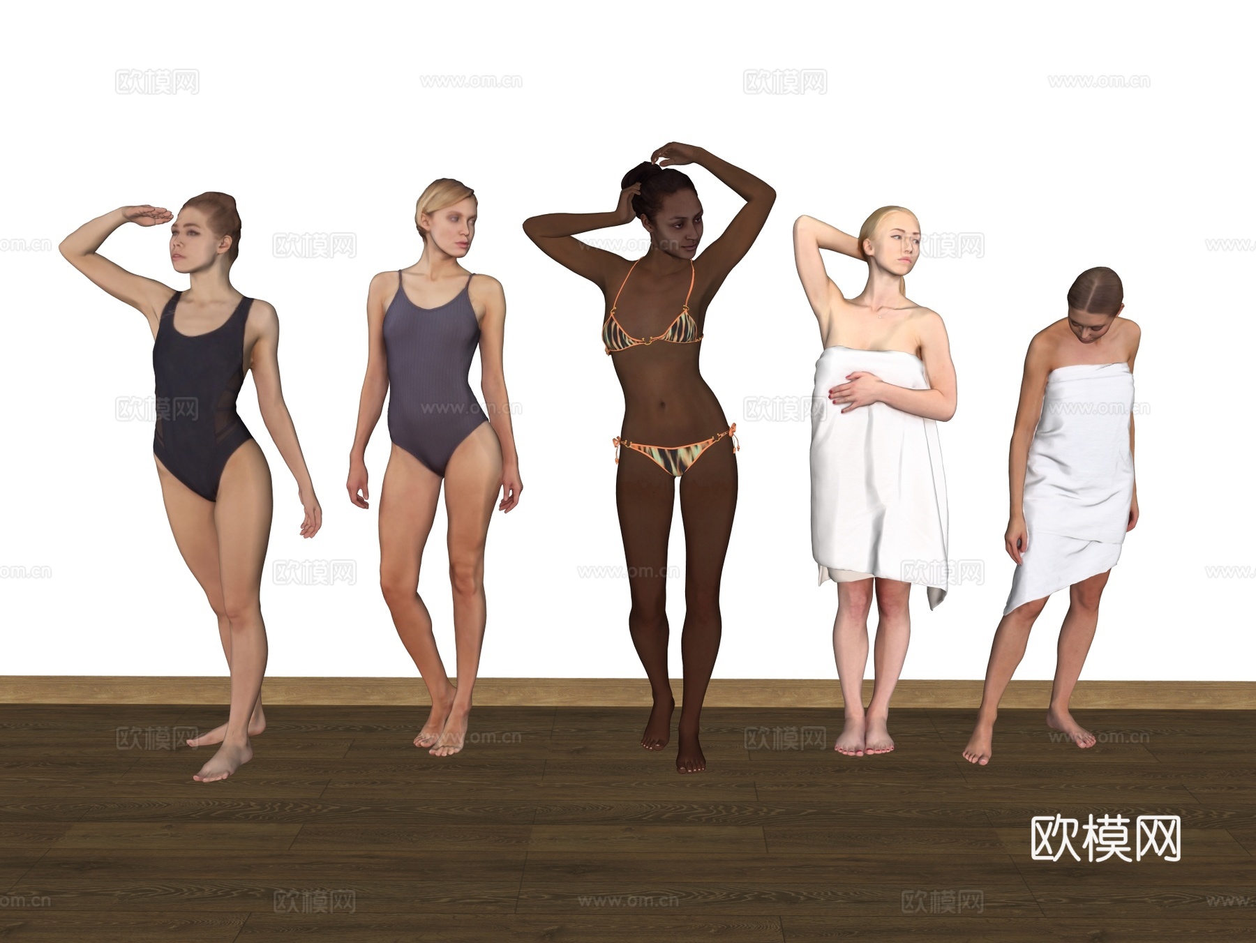 人物 女人 泳衣 泳池边 沐浴su模型