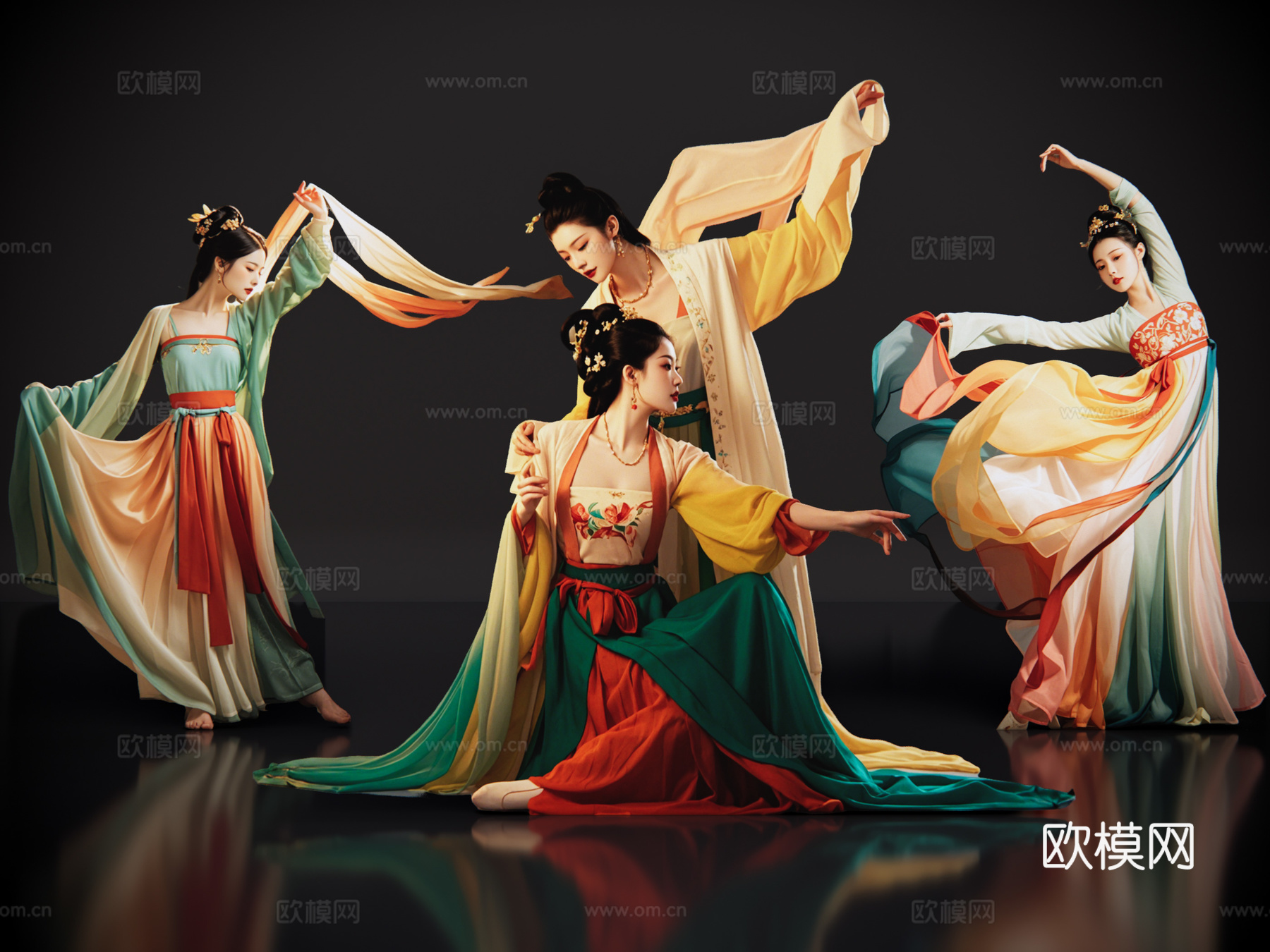 2D古风舞蹈美女 古装美女 古典美人 古风美女 盛装舞蹈su模型