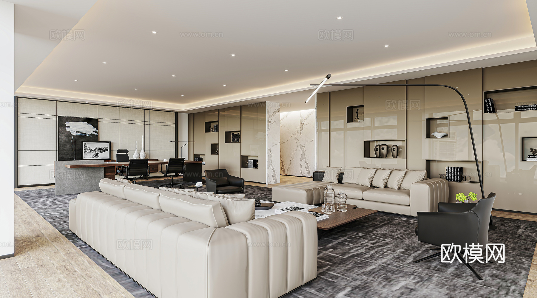 现代轻奢办公室 总裁办公室 经理办公室 会客区3d模型