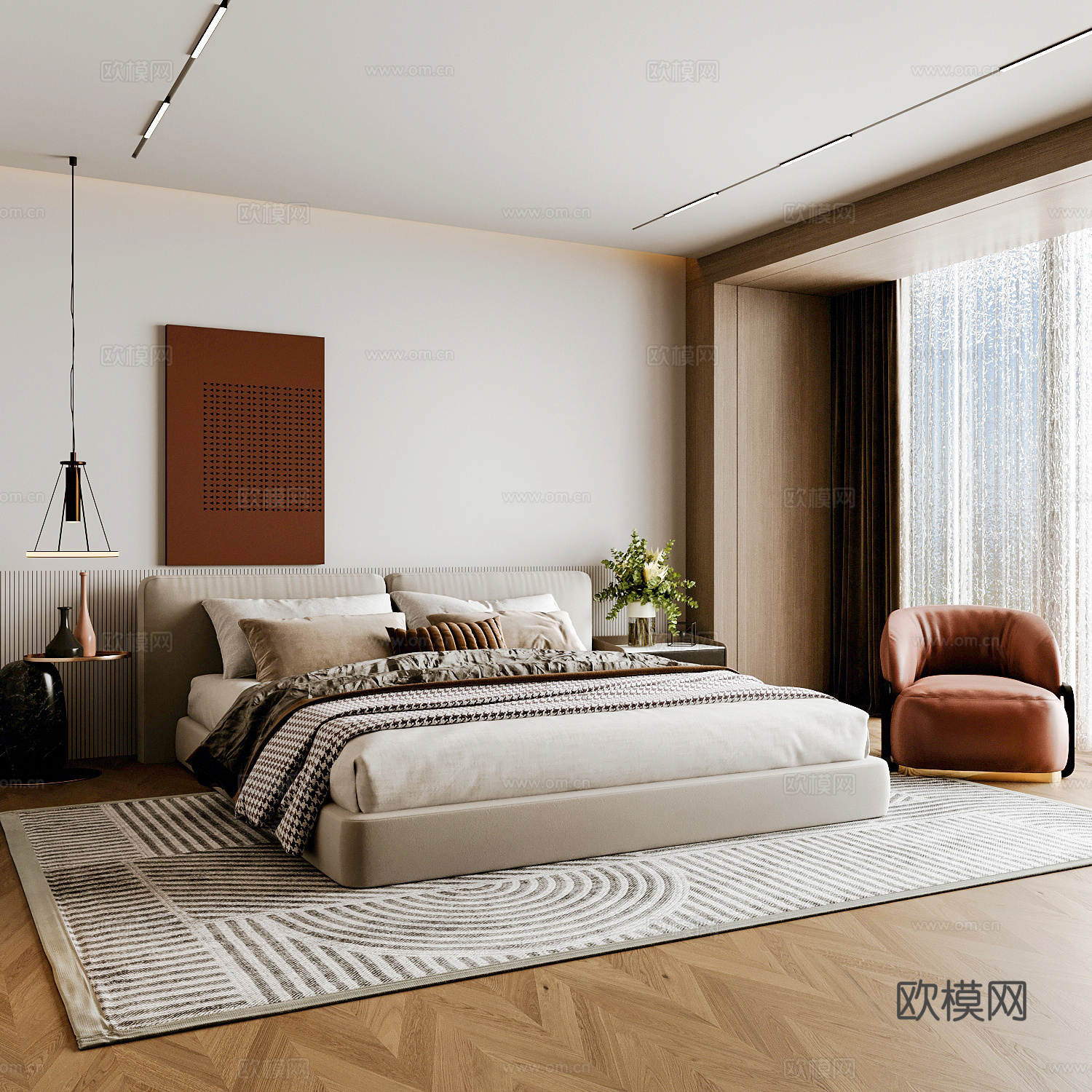现代家居卧室 现代卧室 意式卧室 简约卧室 意式床3d模型