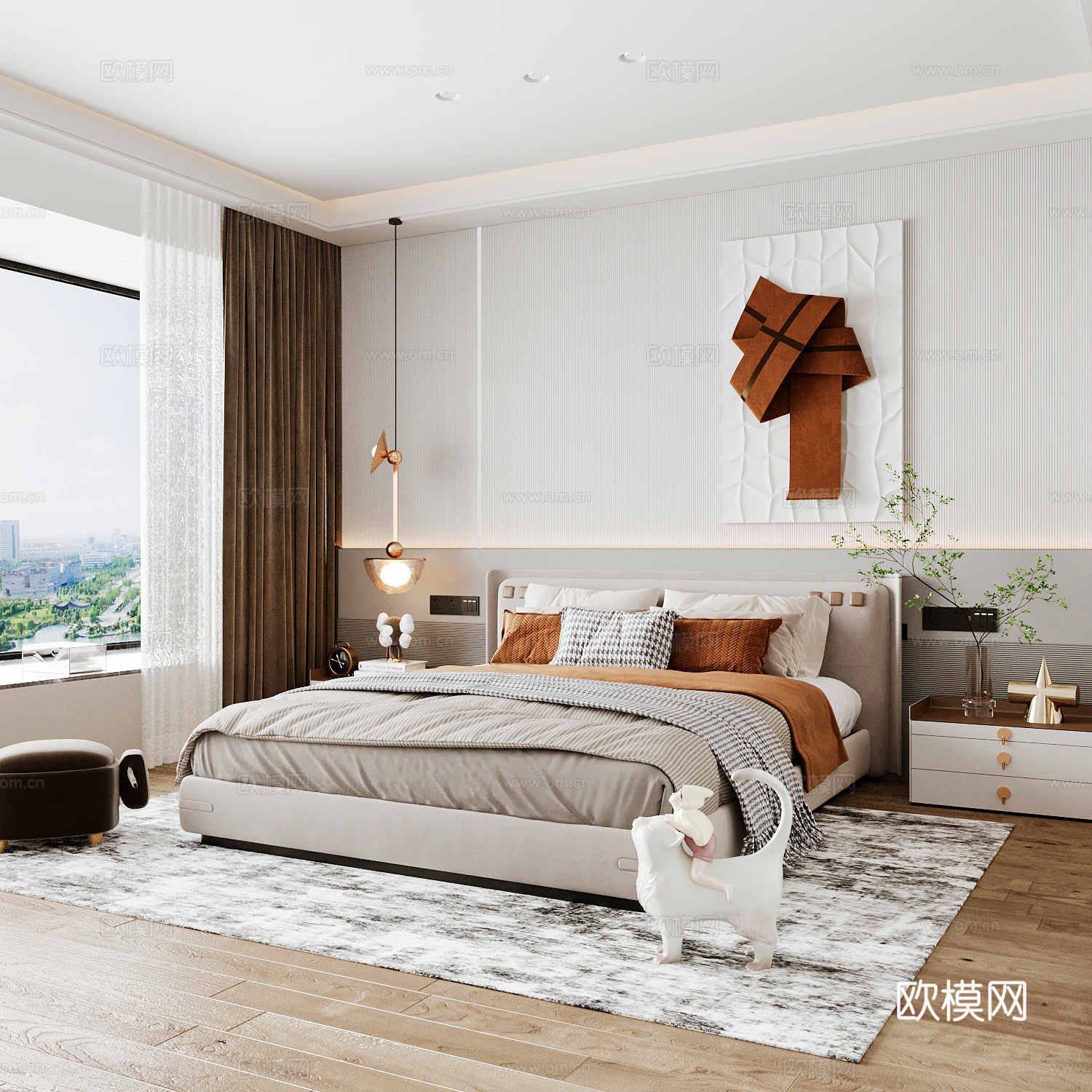现代家居卧室 现代卧室 意式卧室 简约卧室 意式床3d模型
