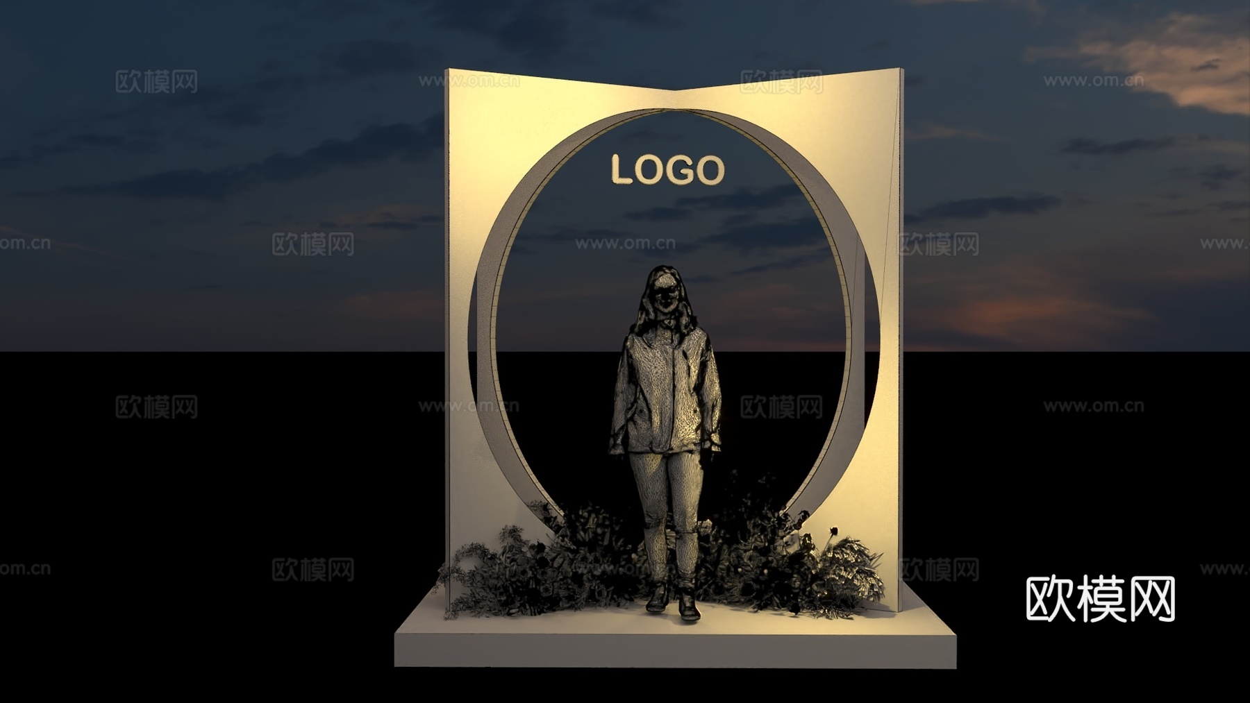 晚宴花艺拍照墙3d模型
