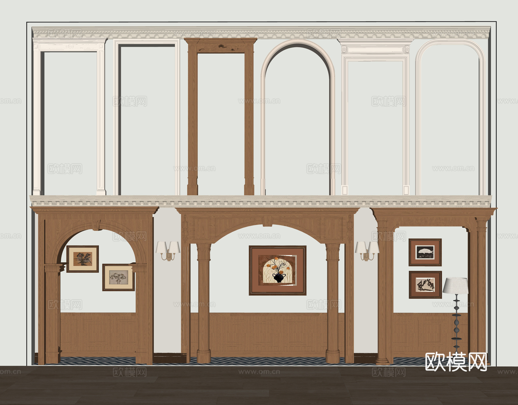 门套 垭口 拱门 门洞 护墙板 雕花门楣su模型