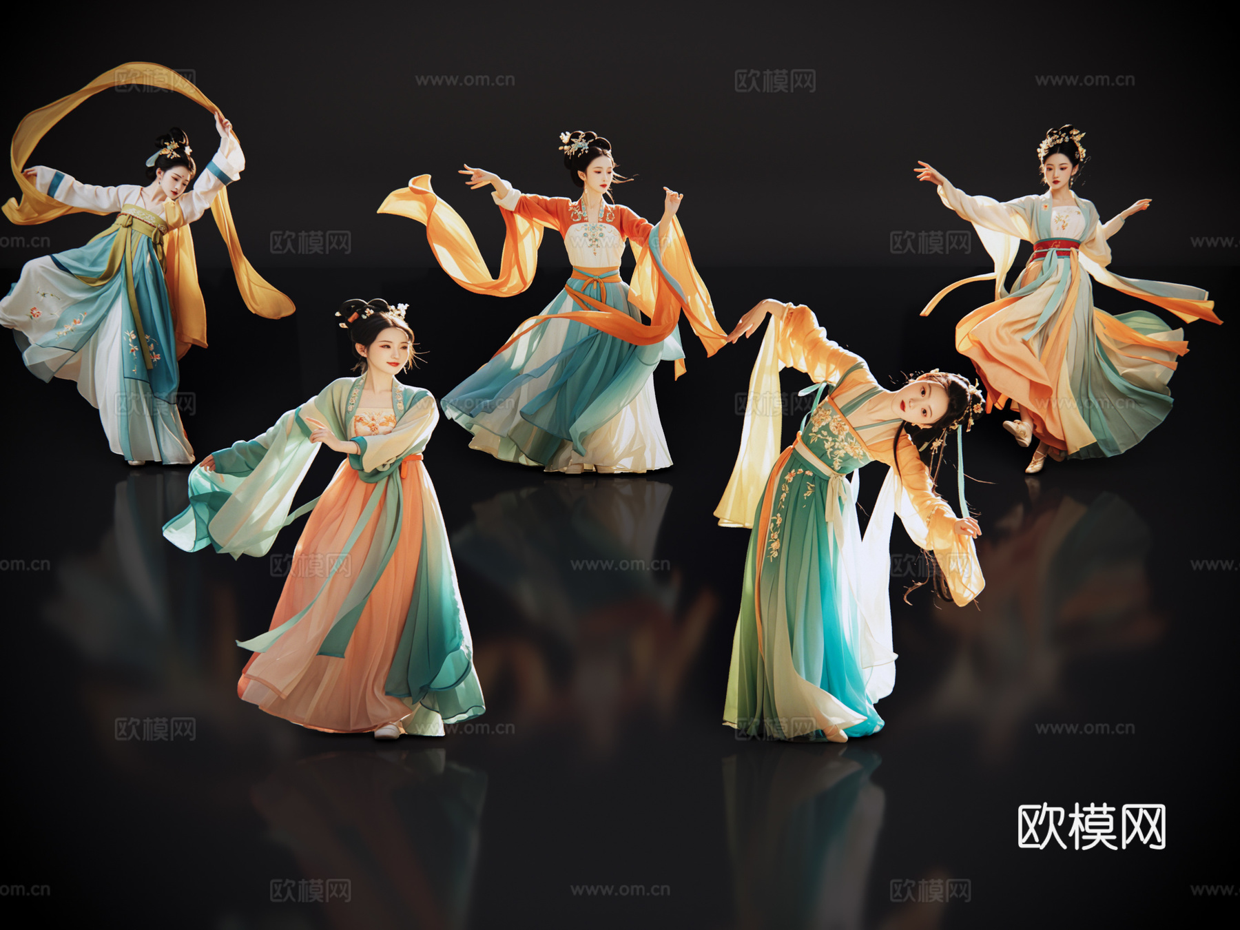 2D古风舞蹈美女 古装美女 古典美人 古风美女 盛装舞蹈su模型