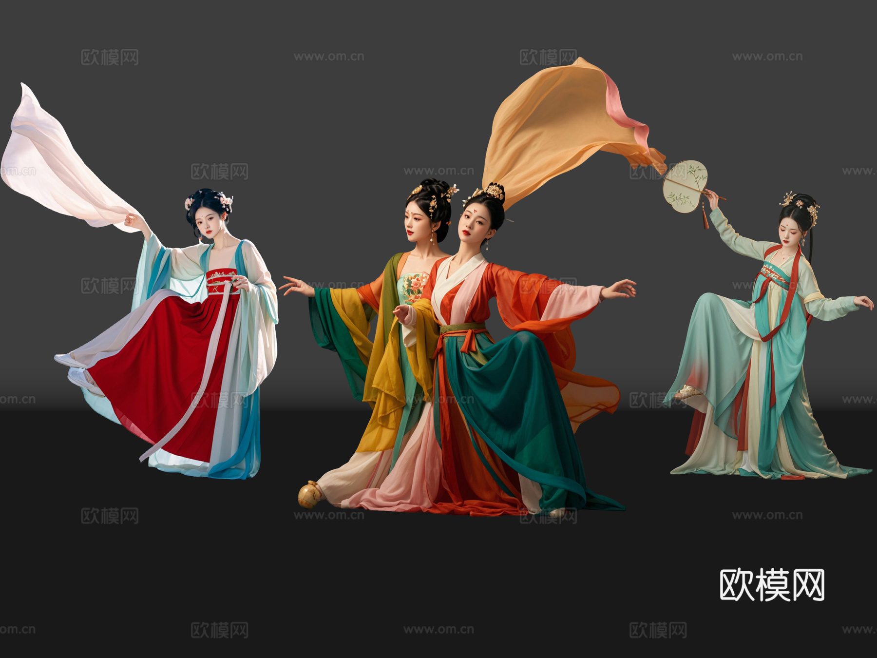2D古风舞蹈美女 古装美女 古典美人 古风美女 盛装舞蹈su模型