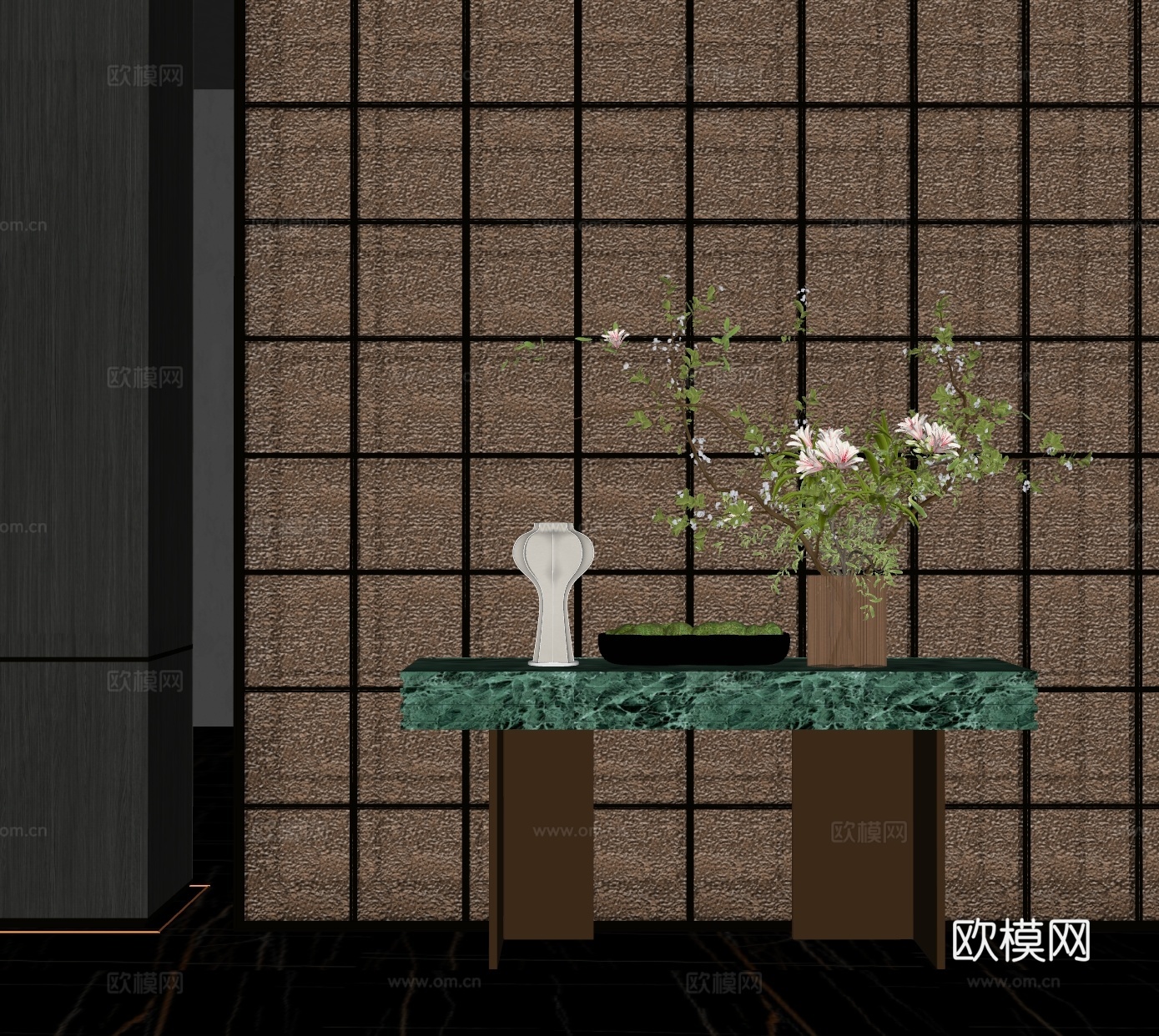 现代端景柜 花艺 盆栽 花瓶装置 酒店花艺装饰su模型