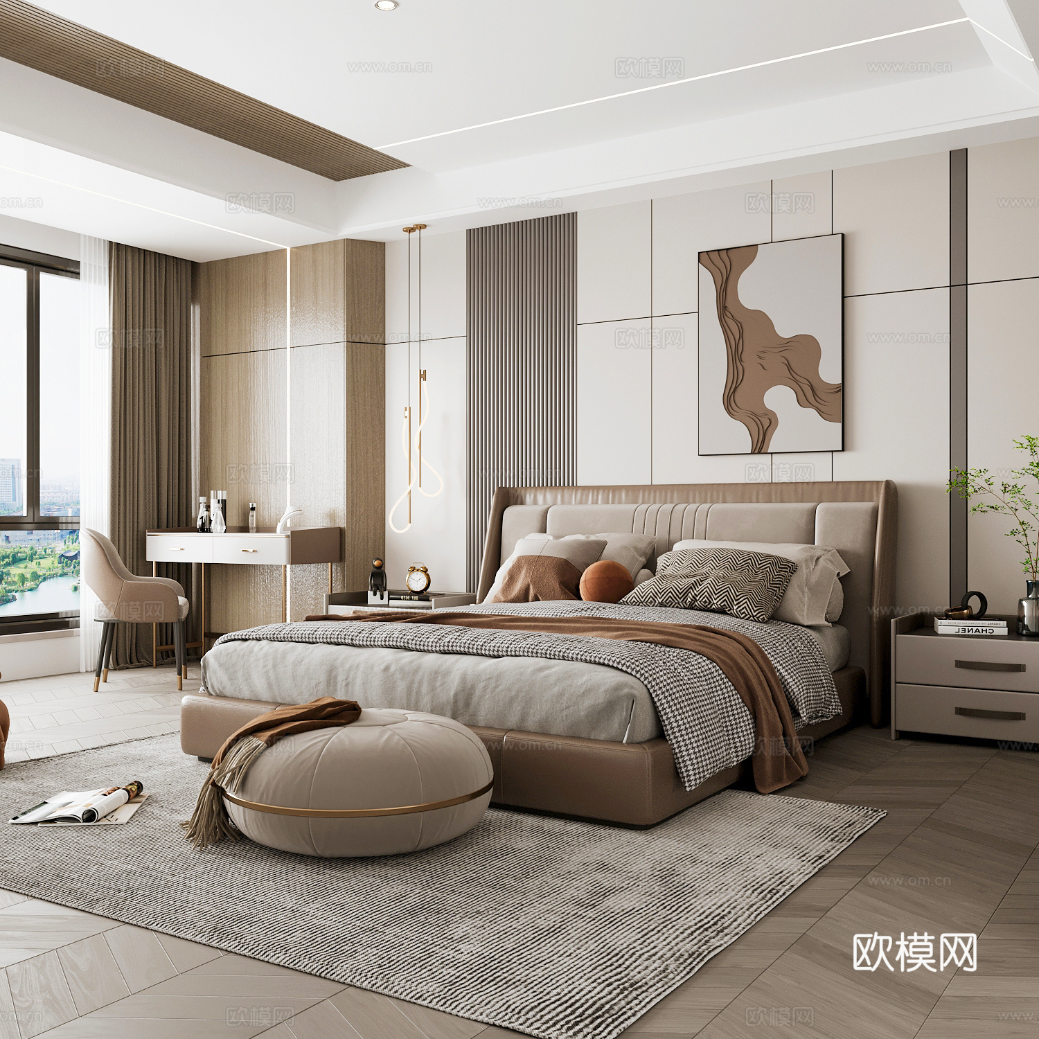 现代家居卧室 现代卧室 意式卧室 简约卧室 意式床3d模型