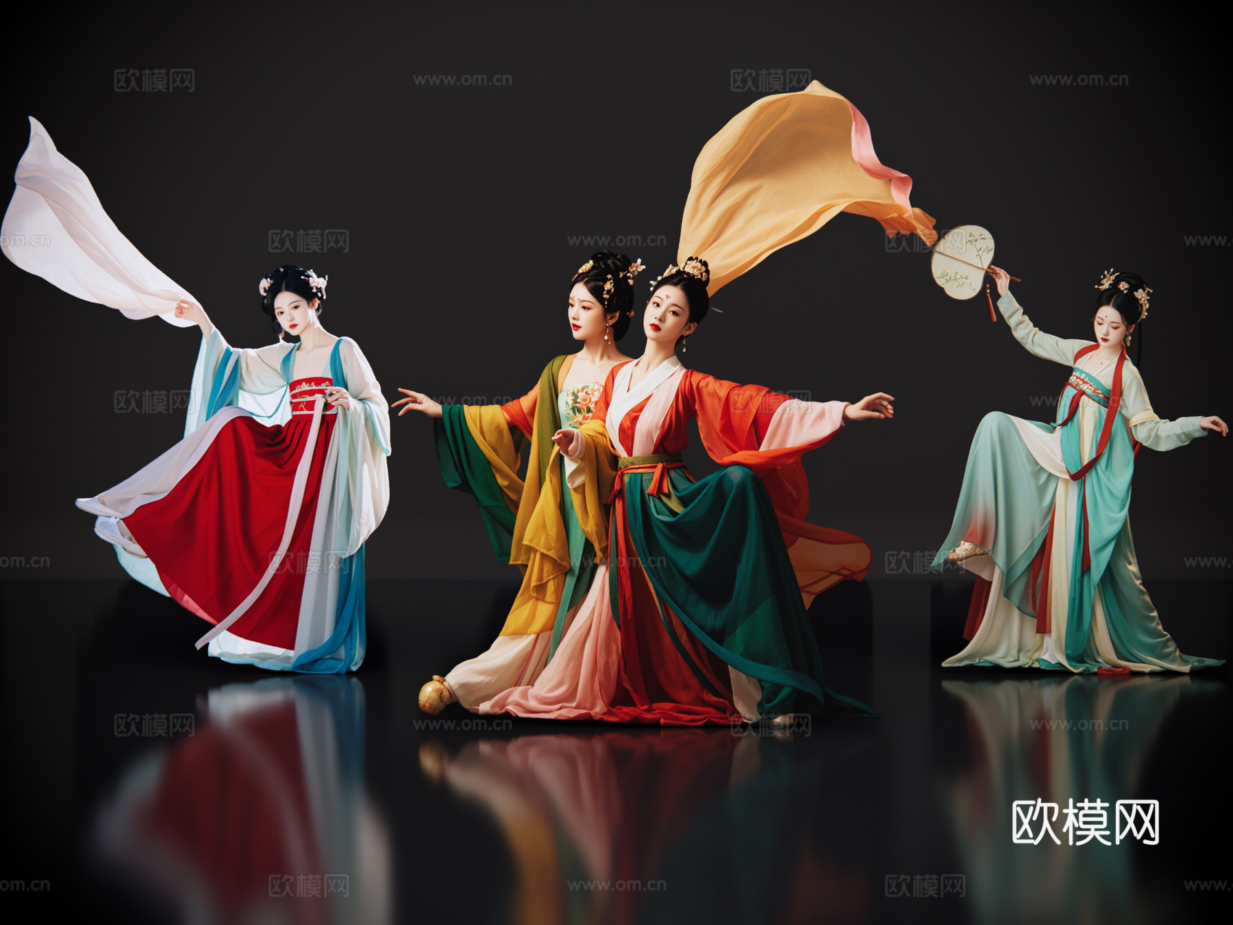 2D古风舞蹈美女 古装美女 古典美人 古风美女 盛装舞蹈su模型