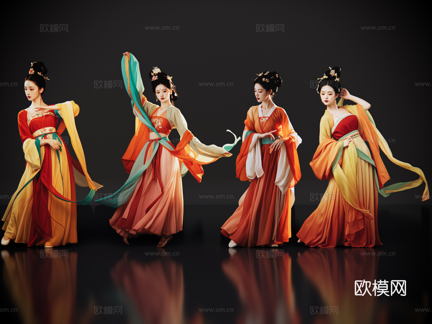 2D古风舞蹈美女 古装美女 古典美人 古风美女 盛装舞蹈su模型