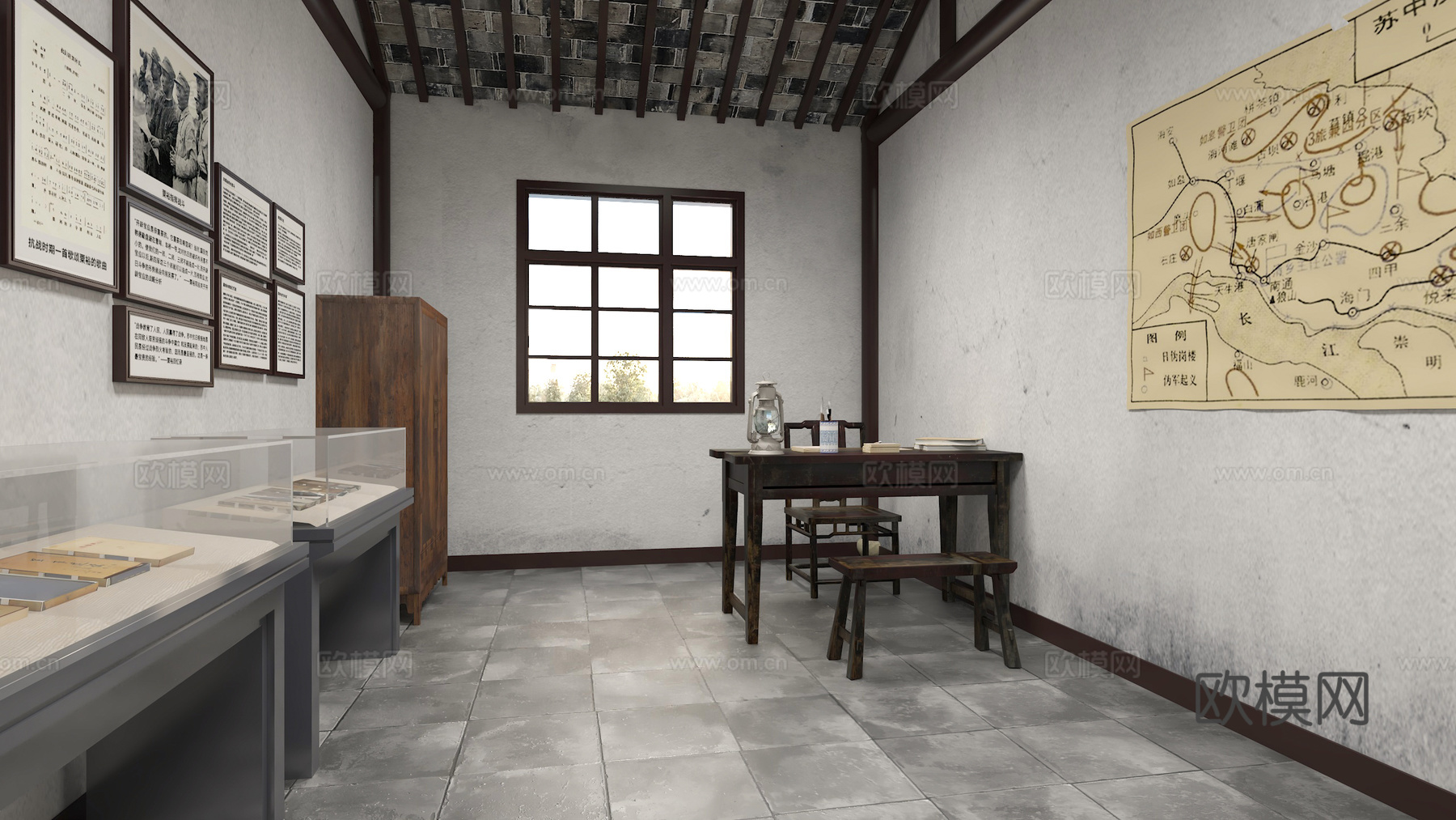 现代抗战党建展厅 革命历史博物馆 红色文化纪念馆 年代作战地su模型