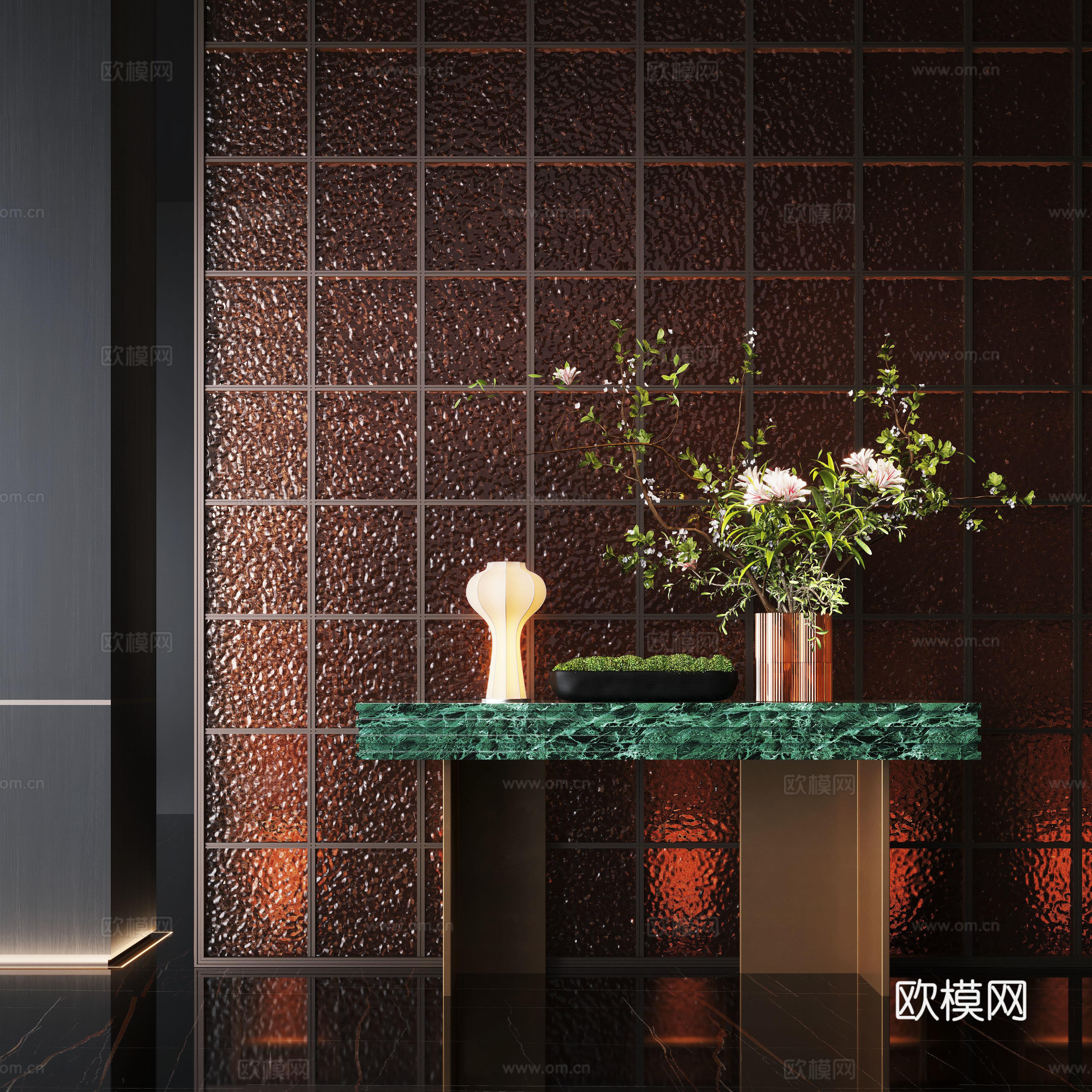 现代端景柜 花艺 盆栽 花瓶装置 酒店花艺装饰su模型