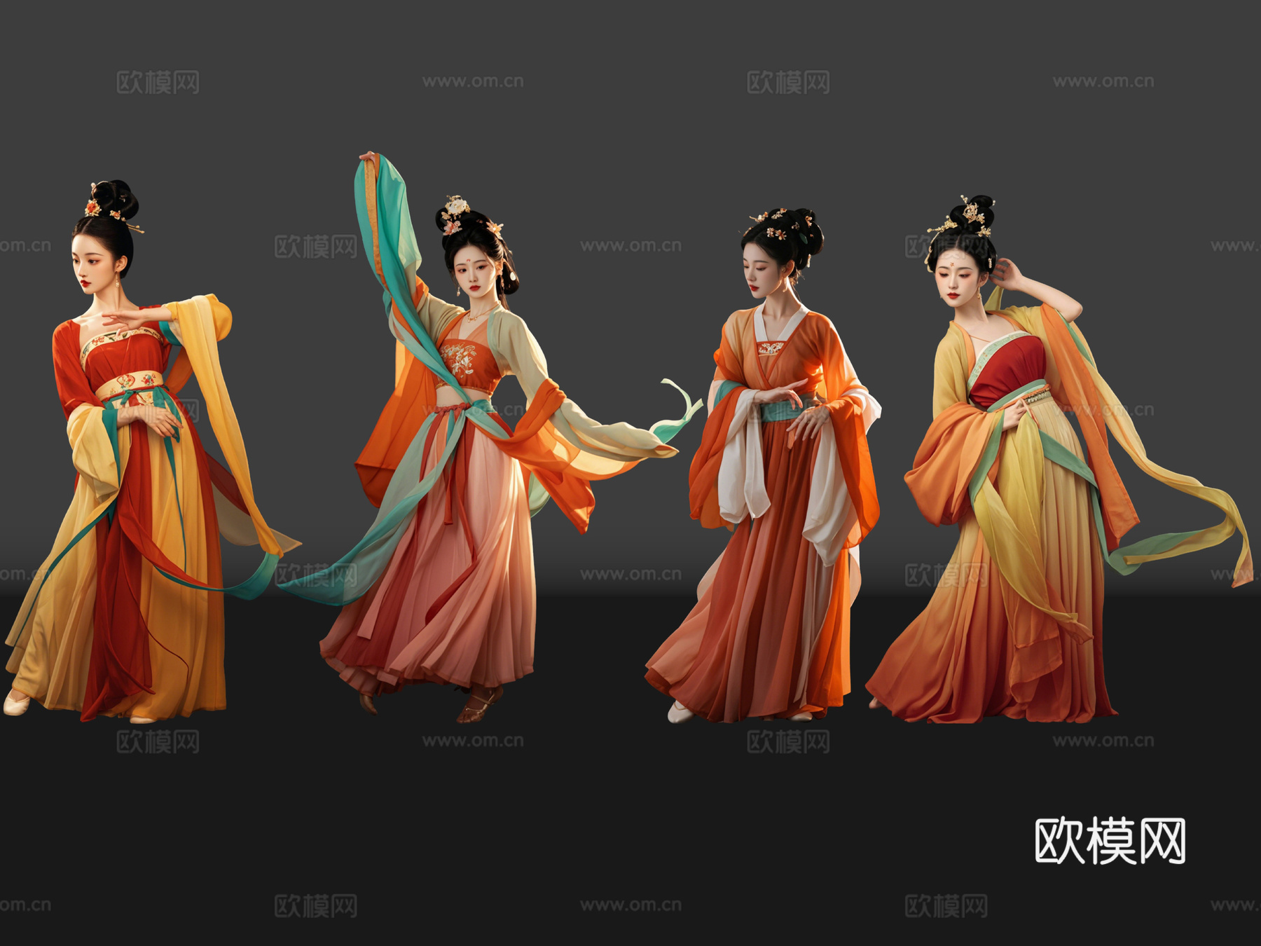 2D古风舞蹈美女 古装美女 古典美人 古风美女 盛装舞蹈su模型