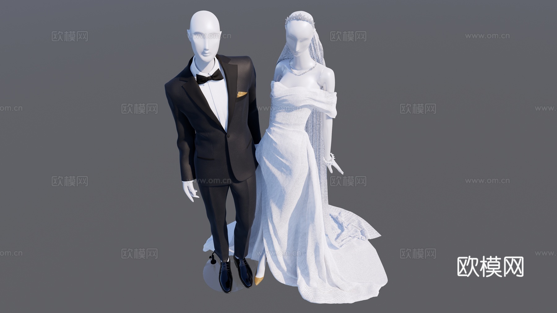 现代婚纱模特su模型