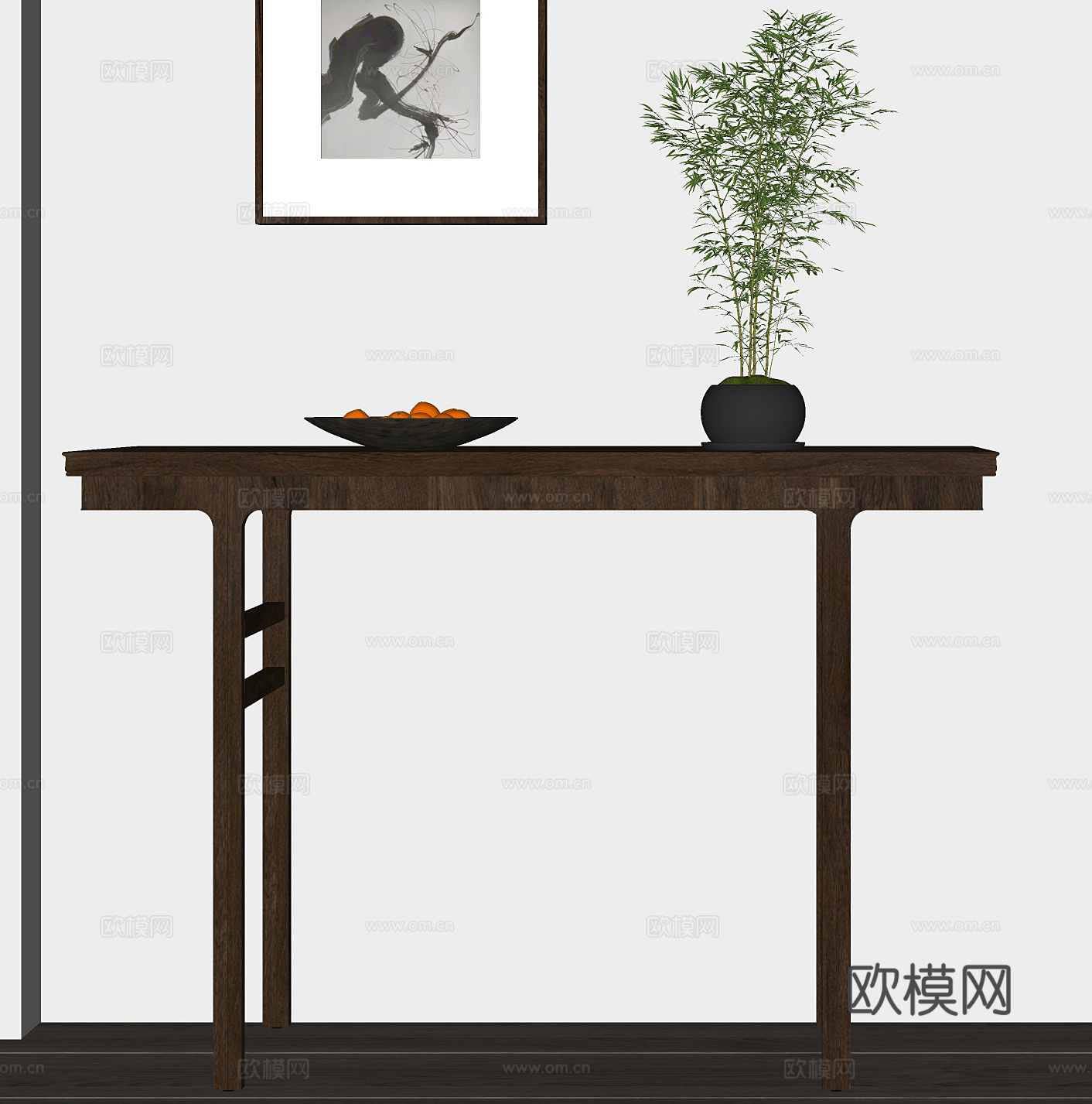 新中式端景条案su模型