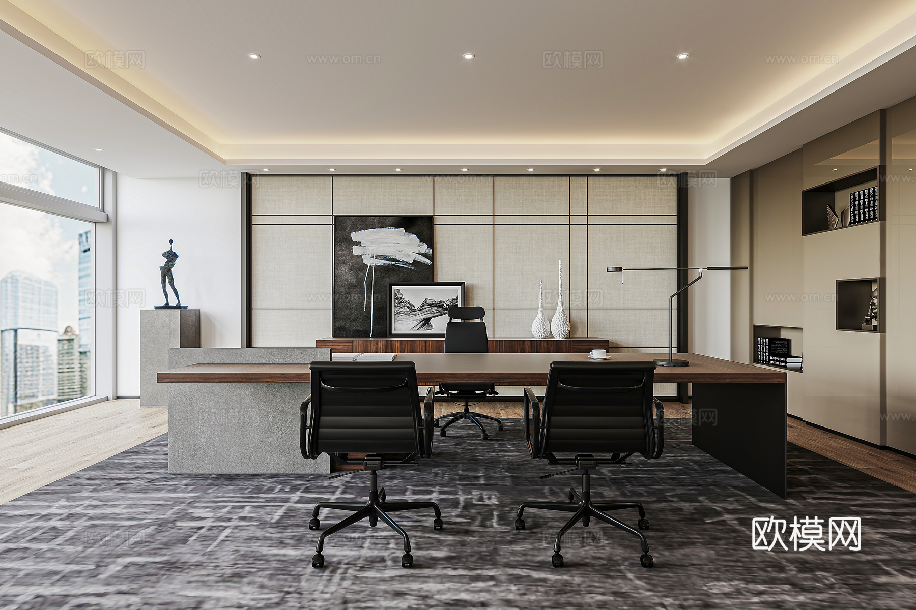 现代轻奢办公室 总裁办公室 经理办公室 会客区3d模型