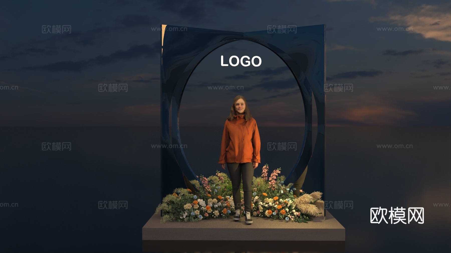 晚宴花艺拍照墙3d模型