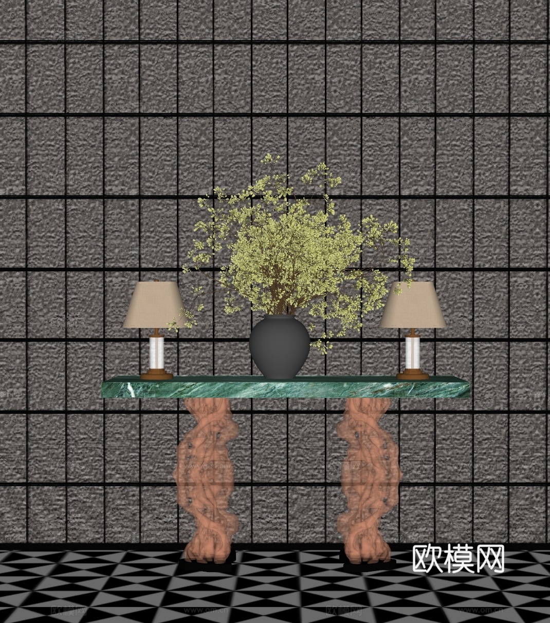 现代端景柜 花艺 盆栽 花瓶装置 酒店花艺装饰su模型