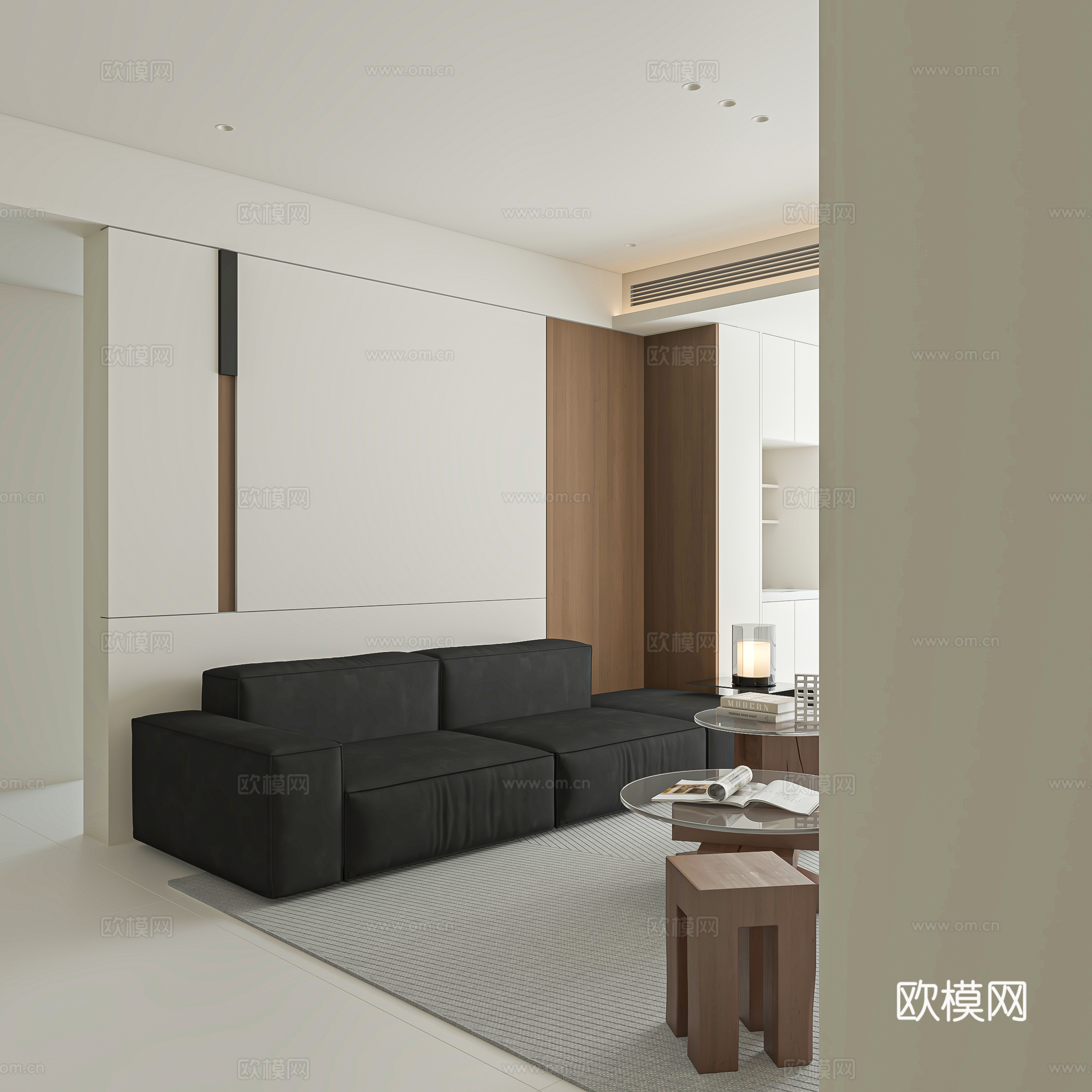 现代意式风客厅 竖厅设计 小户型客厅 电视墙 瓦西里椅 黑白su模型