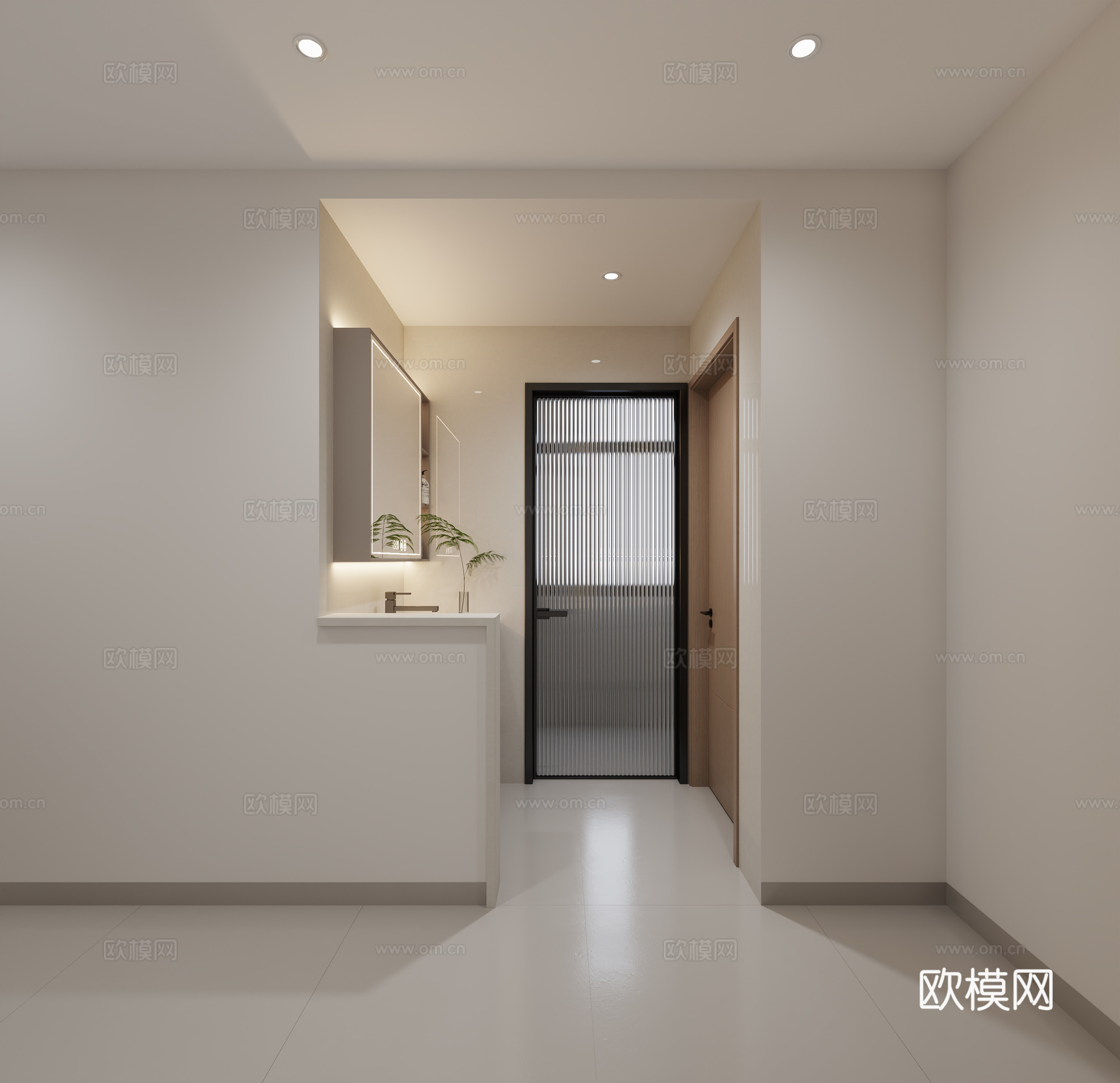 半墙卫生间洗漱区3d模型
