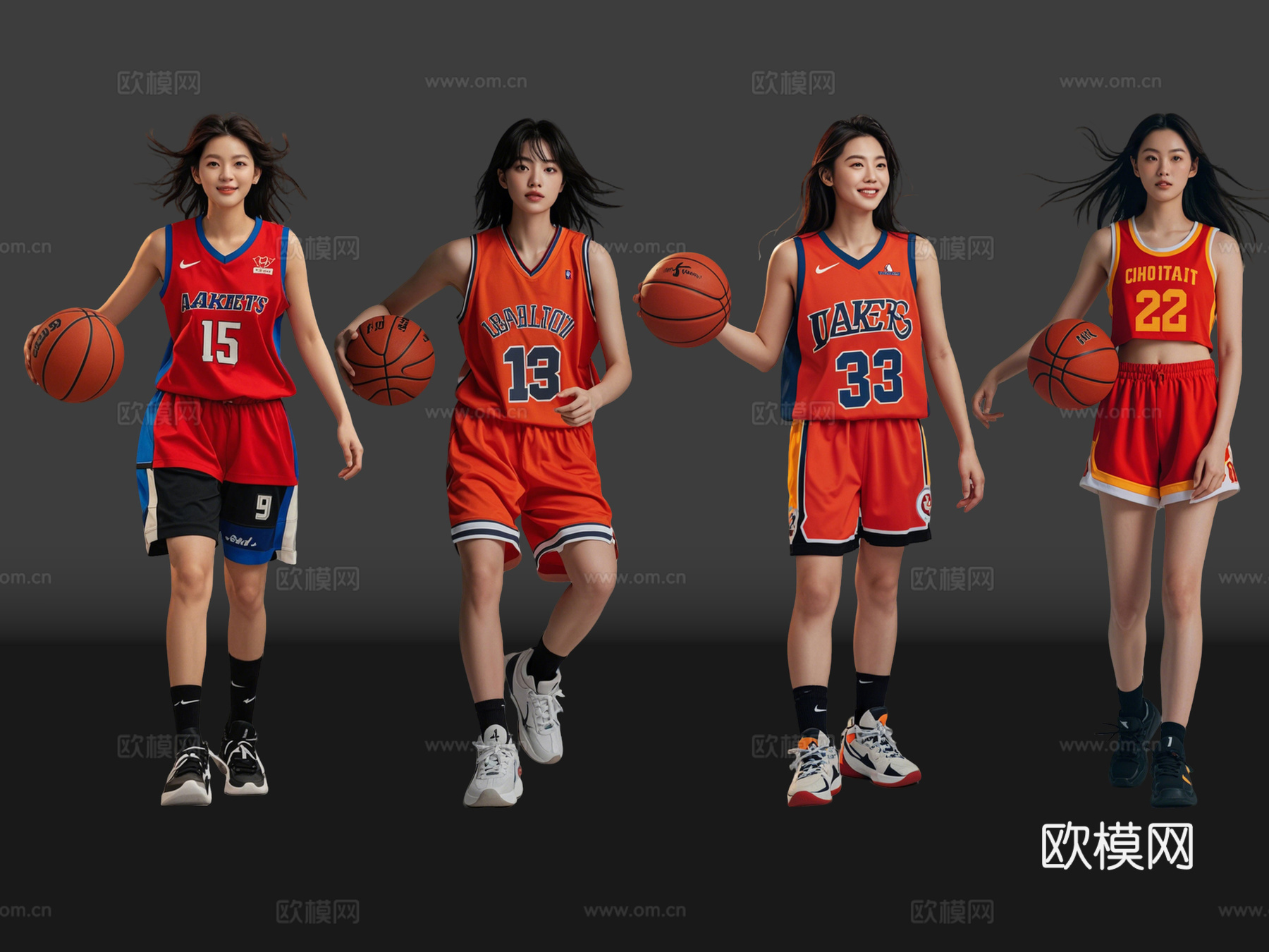 2D现代运动人 篮球人物 篮球运动 篮球美女 运动人物su模型