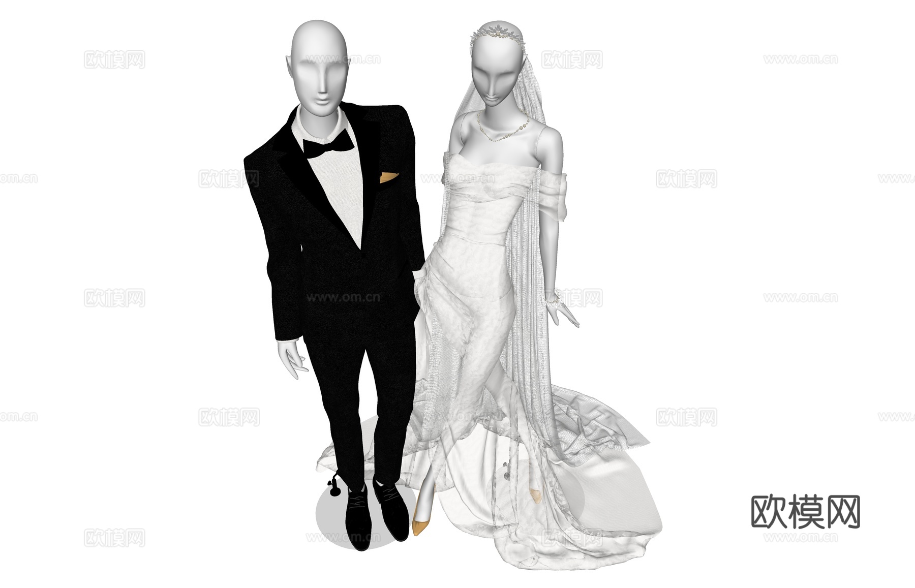 现代婚纱模特su模型