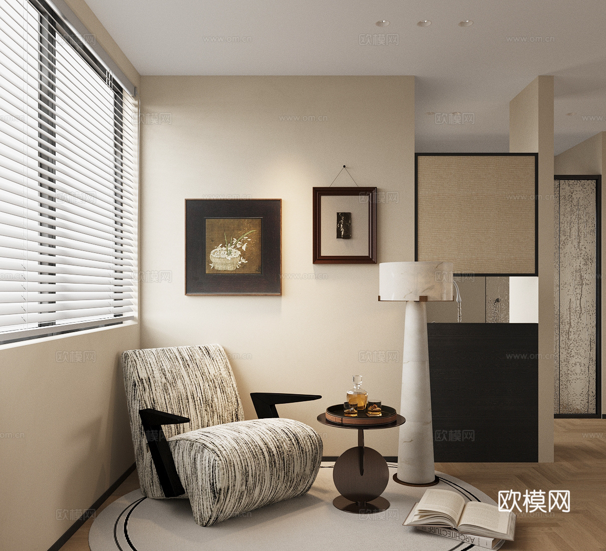 中古休闲椅 单人沙发 落地灯 挂画3d模型
