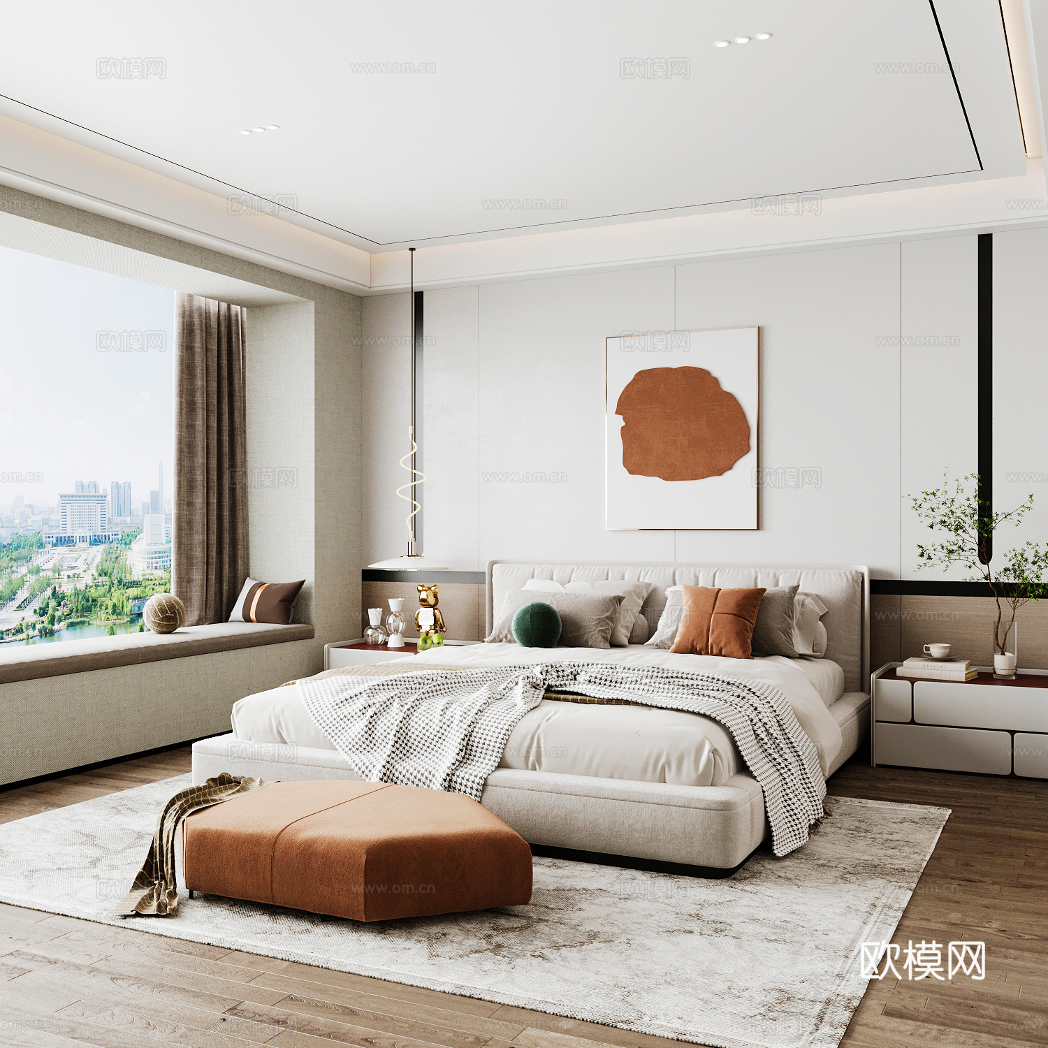 现代家居卧室 现代卧室 意式卧室 简约卧室 意式床3d模型