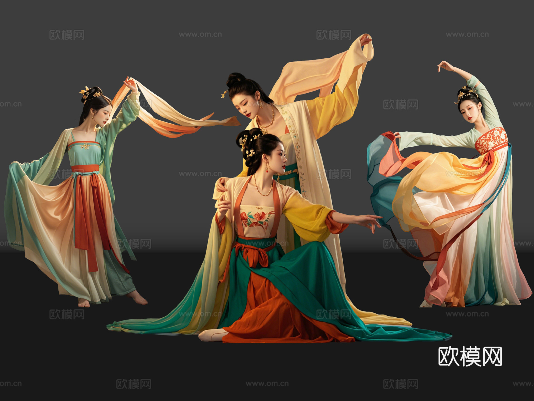 2D古风舞蹈美女 古装美女 古典美人 古风美女 盛装舞蹈su模型