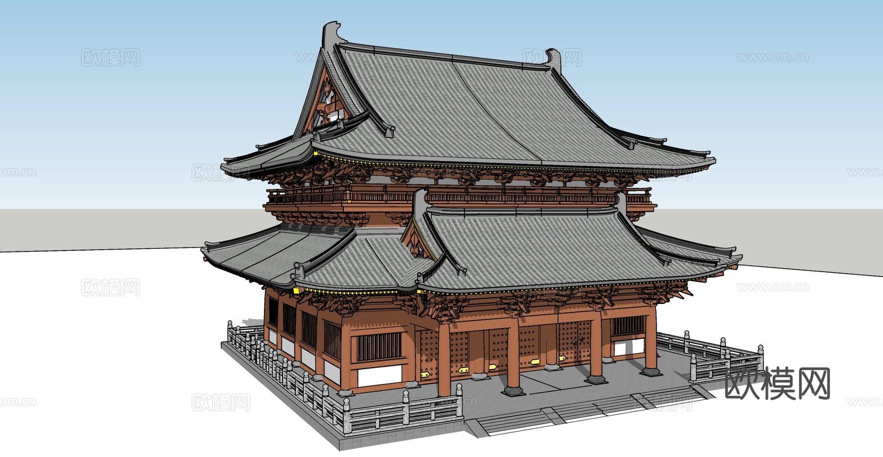 唐式 重檐歇山顶 5开间4进 平坐 抱厦 大殿su模型