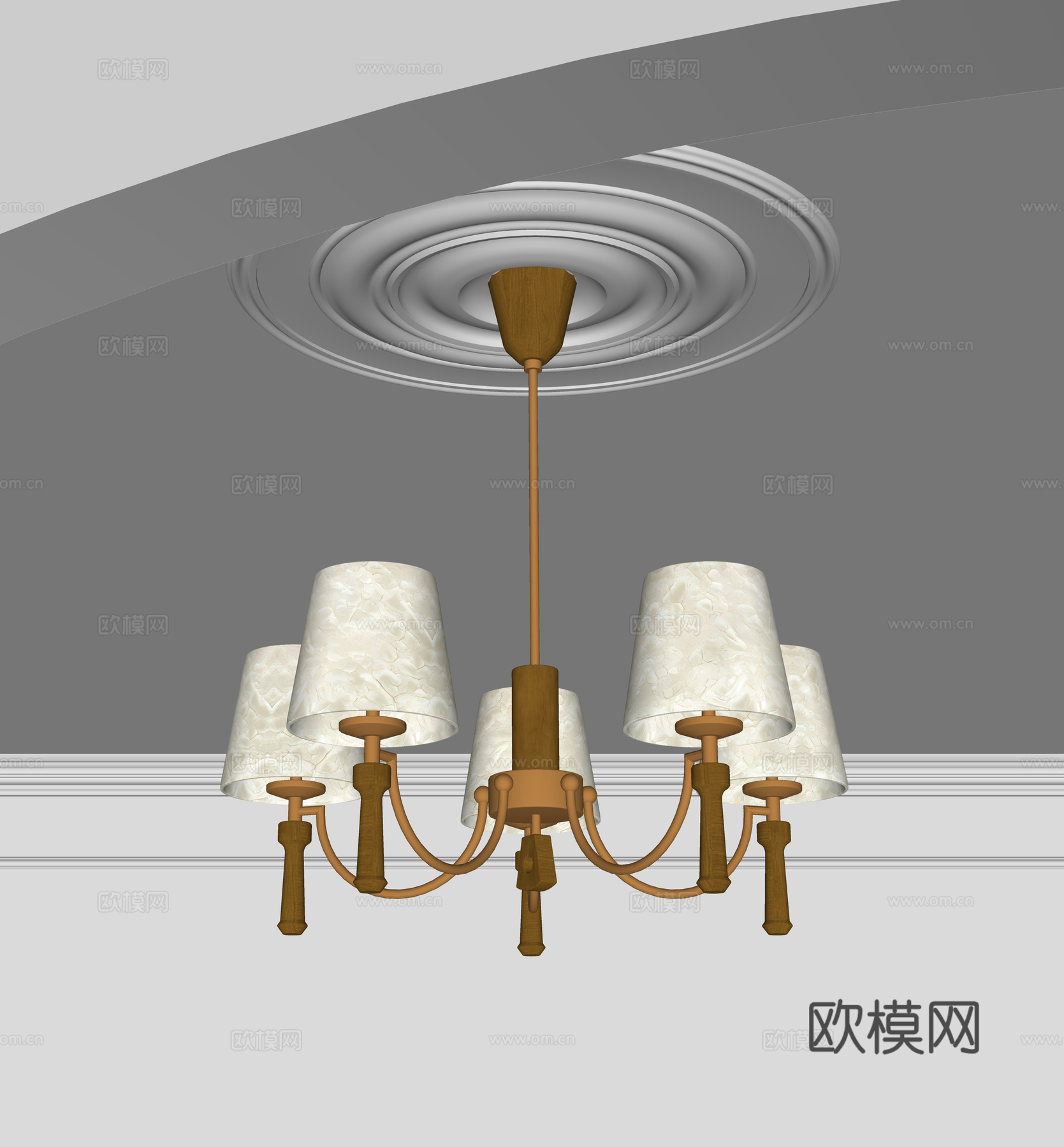 中古胡桃木吊灯3d模型下载（渲染图3）