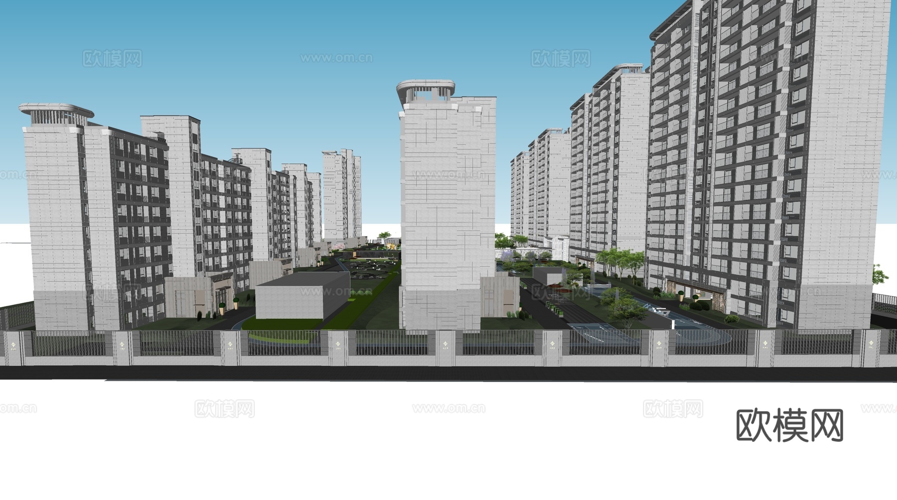 现代小区建筑 小区住宅楼 小区景观广场 高层住宅 塑胶跑道公su模型
