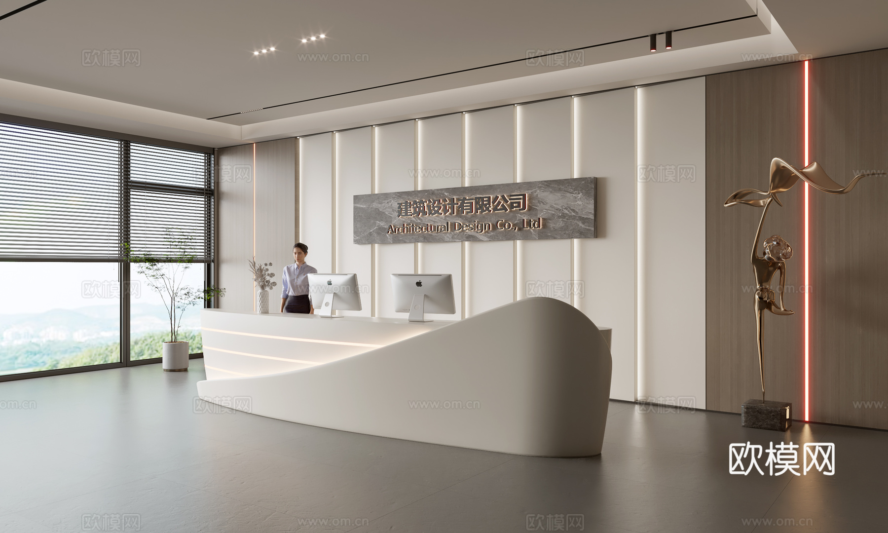 现代公司前台  接待区 吧台  接待台 服务台 公司前台背景3d模型下载
