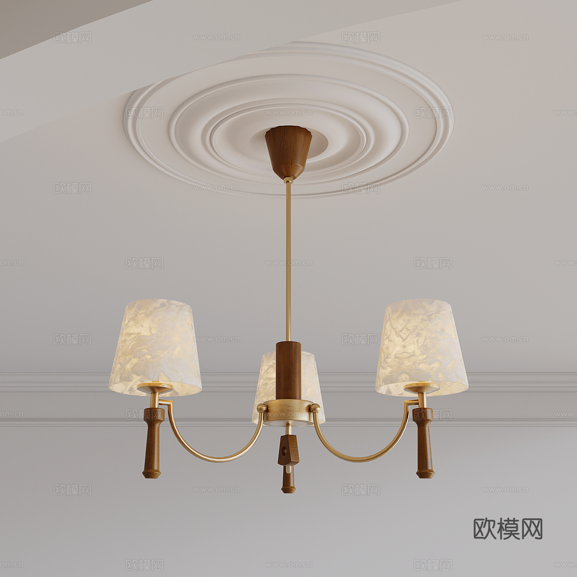 中古胡桃木吊灯3d模型下载（渲染图2）
