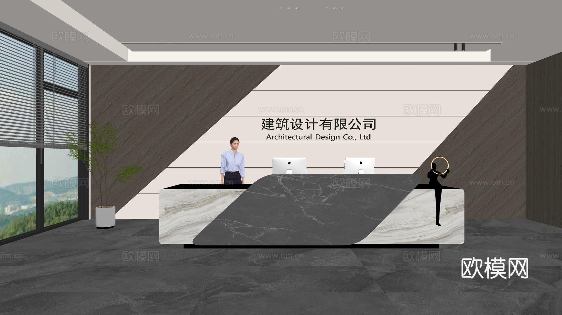 现代公司前台  接待区 吧台  接待台 服务台 公司前台背景su模型