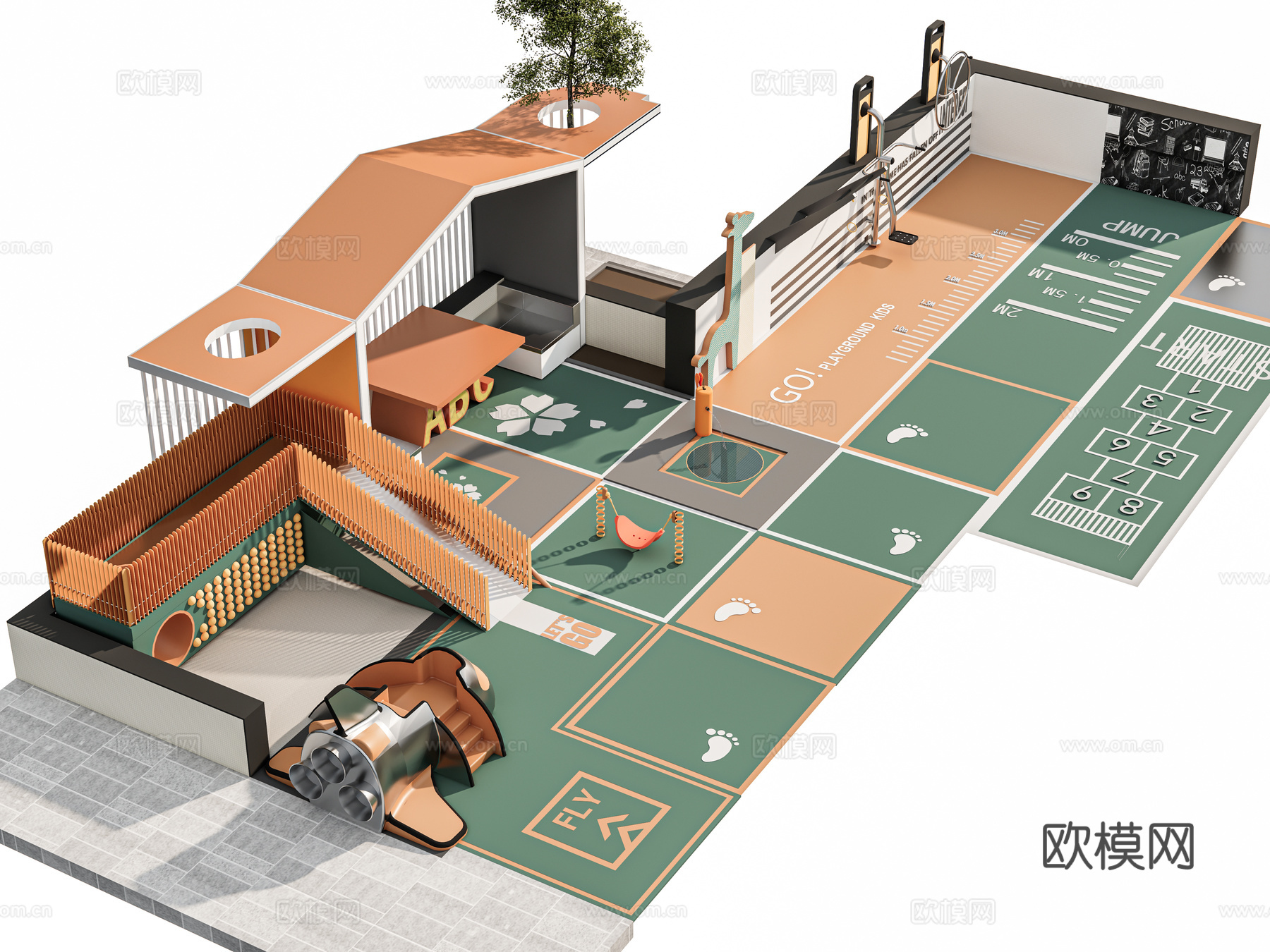 现代口袋公园 景观公园线性公园 儿童游乐场地 塑胶跑道公园su模型