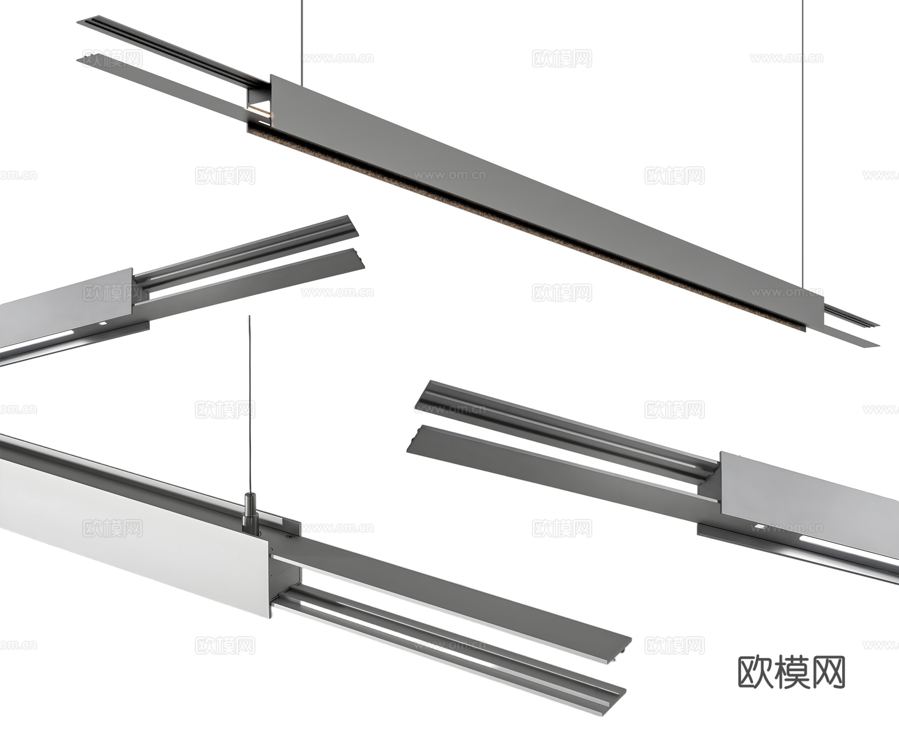 现代长条吊灯 金属吊灯 办公吊灯 铝型材吊灯 缝隙灯3d模型