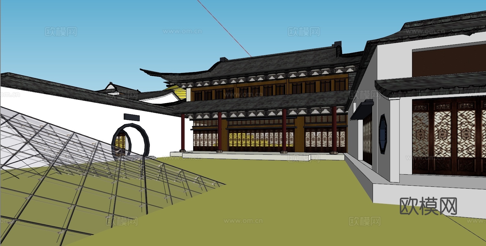 山地地形徽派古建民居民宅度假村规划su模型