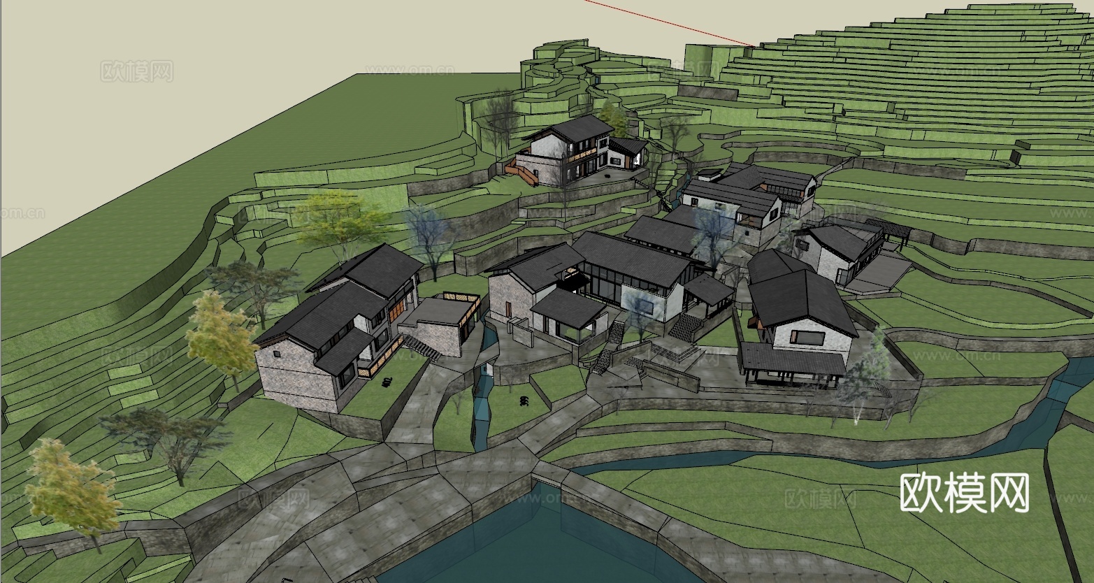 农村民宿建筑su模型